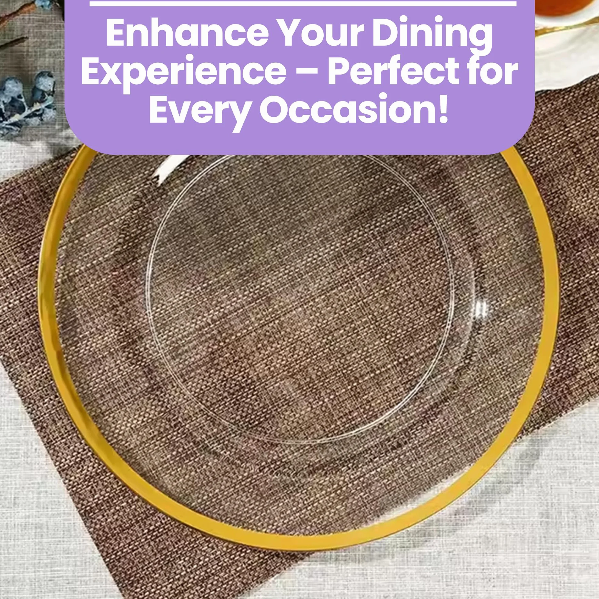 Plato de carga de vidrio con borde dorado de 33 cm, impresionante decoración de mesa de comedor para bodas, aniversarios, cumpleaños y eventos, elegante vajilla de fiesta para catering, comedor, 16