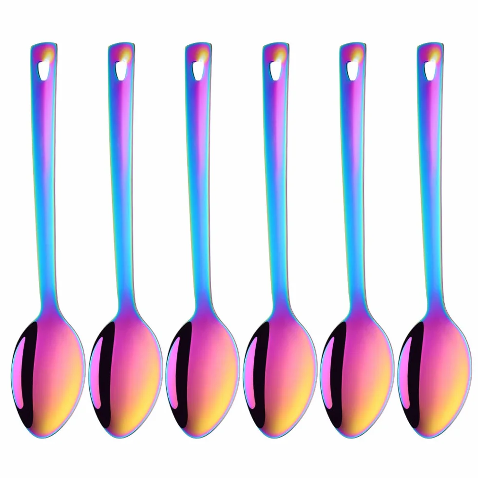 dongbo Juego de 6 cucharas de servir de acero inoxidable, cuchara de catering de 13 pulgadas, juego de cubiertos de mango largo, cuchara de cucharón grande, cucharas de banquete de cocina, aptas para