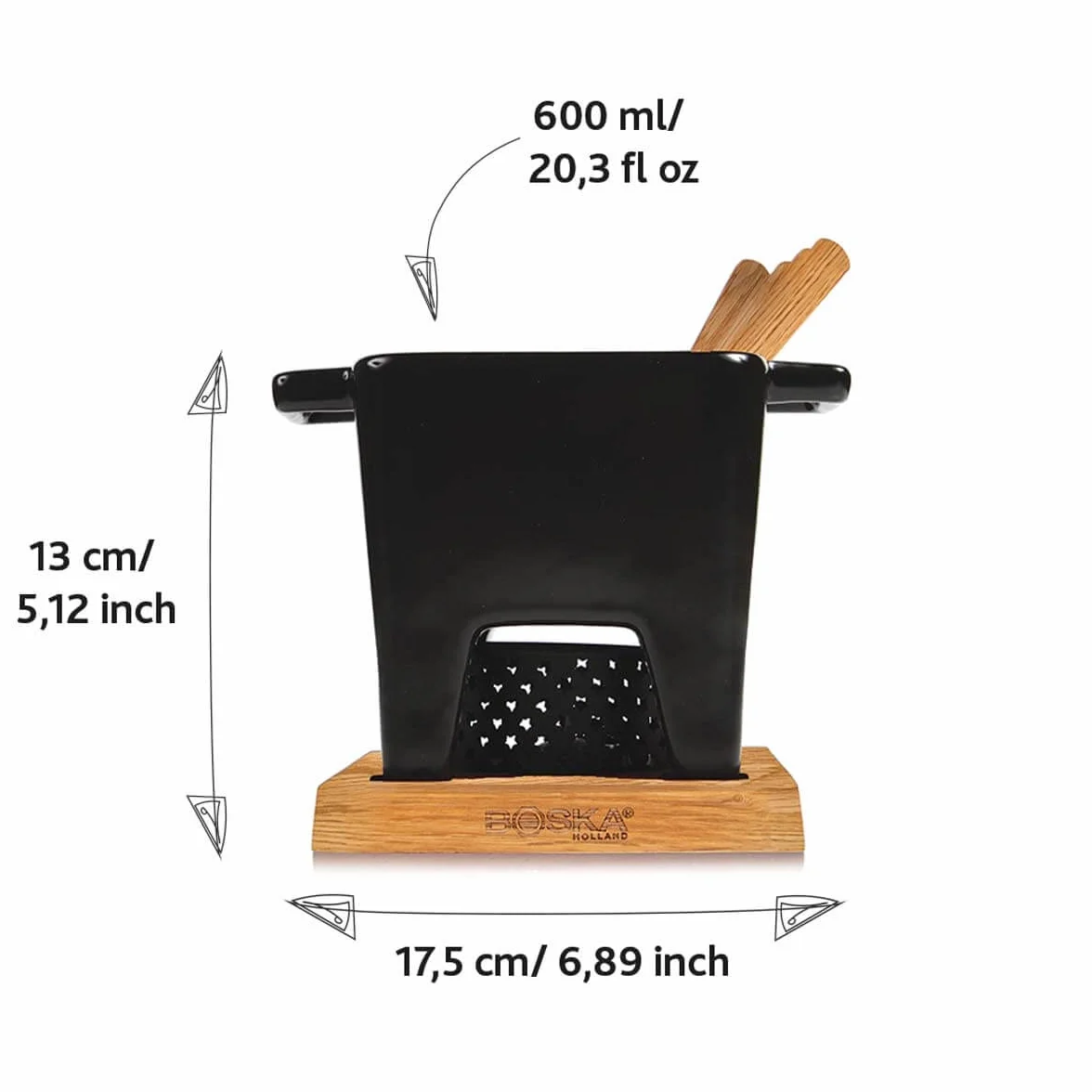 Boska Tapas Fondue Nero L - Por 350 gramos queso derretido - 600 ml