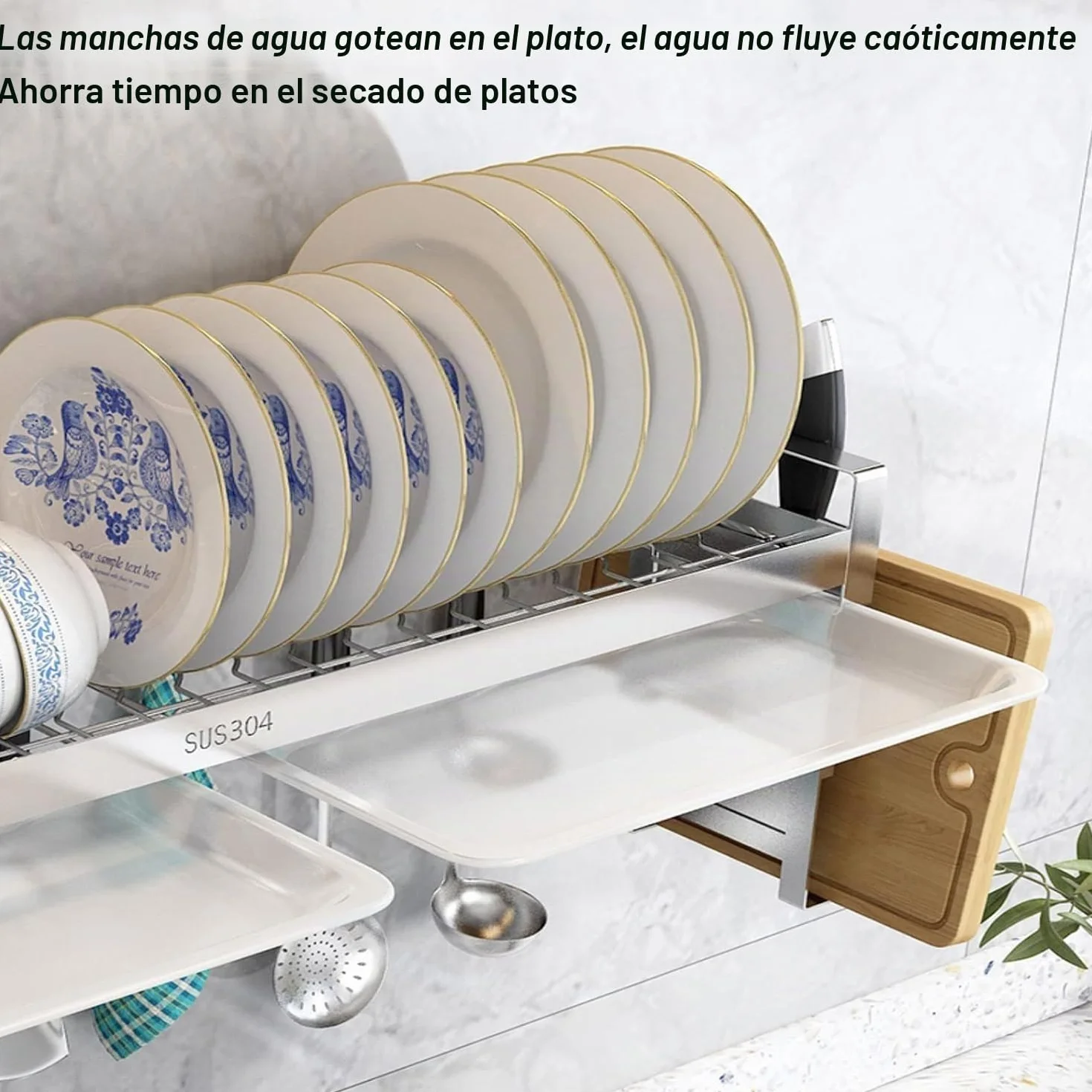 Escurreplatos Colgante, Escurreplatos De 2 Niveles sobre Fregadero Escurridor De Platos De Acero Inoxidable Montado En La Pared con Escurridor Y Jaula para Palillos Colgantes,60CM