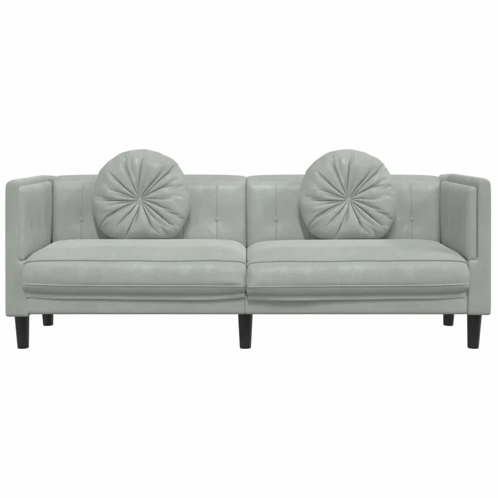 Sofá de 3 Plazas Moderno de Terciopelo, Sofá Chaise Longue con Respaldo y Cojines Acolchados, Gris Claro