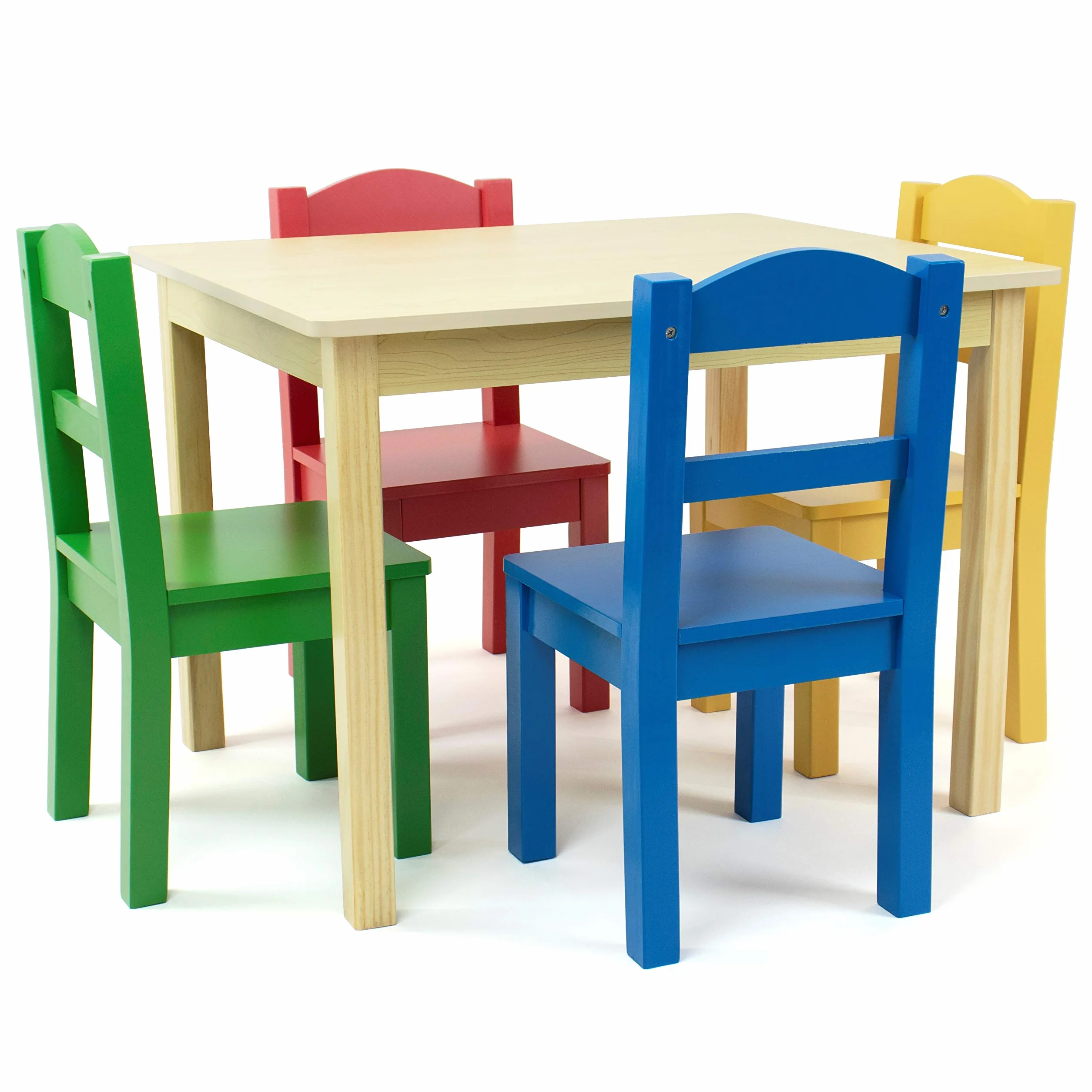 Humble Crew Juego Mesa Cuadrada Madera y 4 sillas: Natural/Colores primarios, diseño Alegre, Seguro para niños, fomenta Juego, Montaje fácil