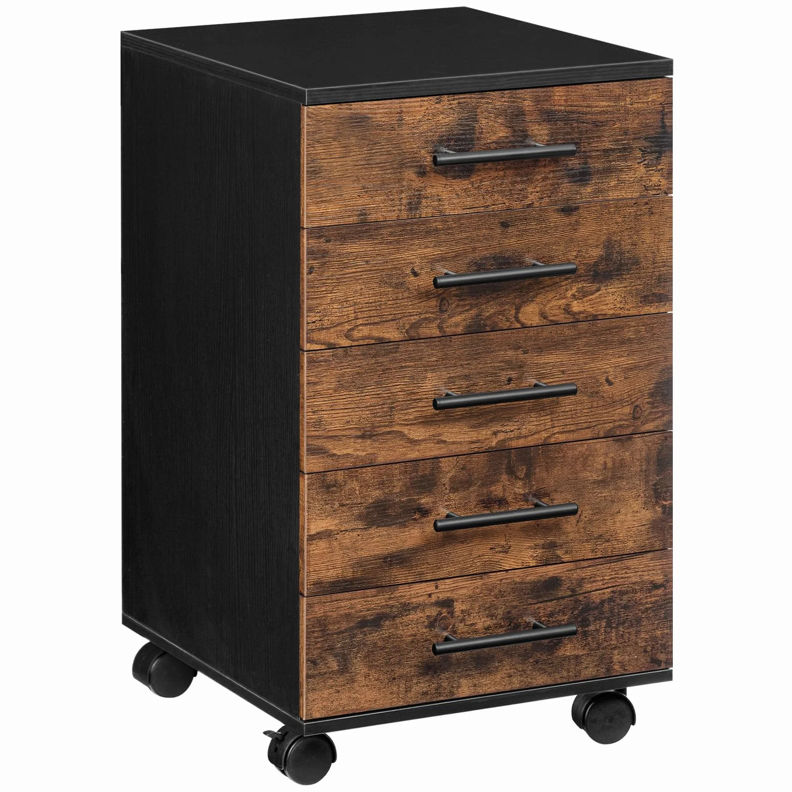 HOOBRO Mueble Archivador, Armario Móvil para Oficina con 5 Cajones y Archivador Colgante, 40 x 40 x 69 cm, Cómoda de Pecho, Diseño Industrial, Estilo Industrial, Marrón Vintage EBF05WJ01