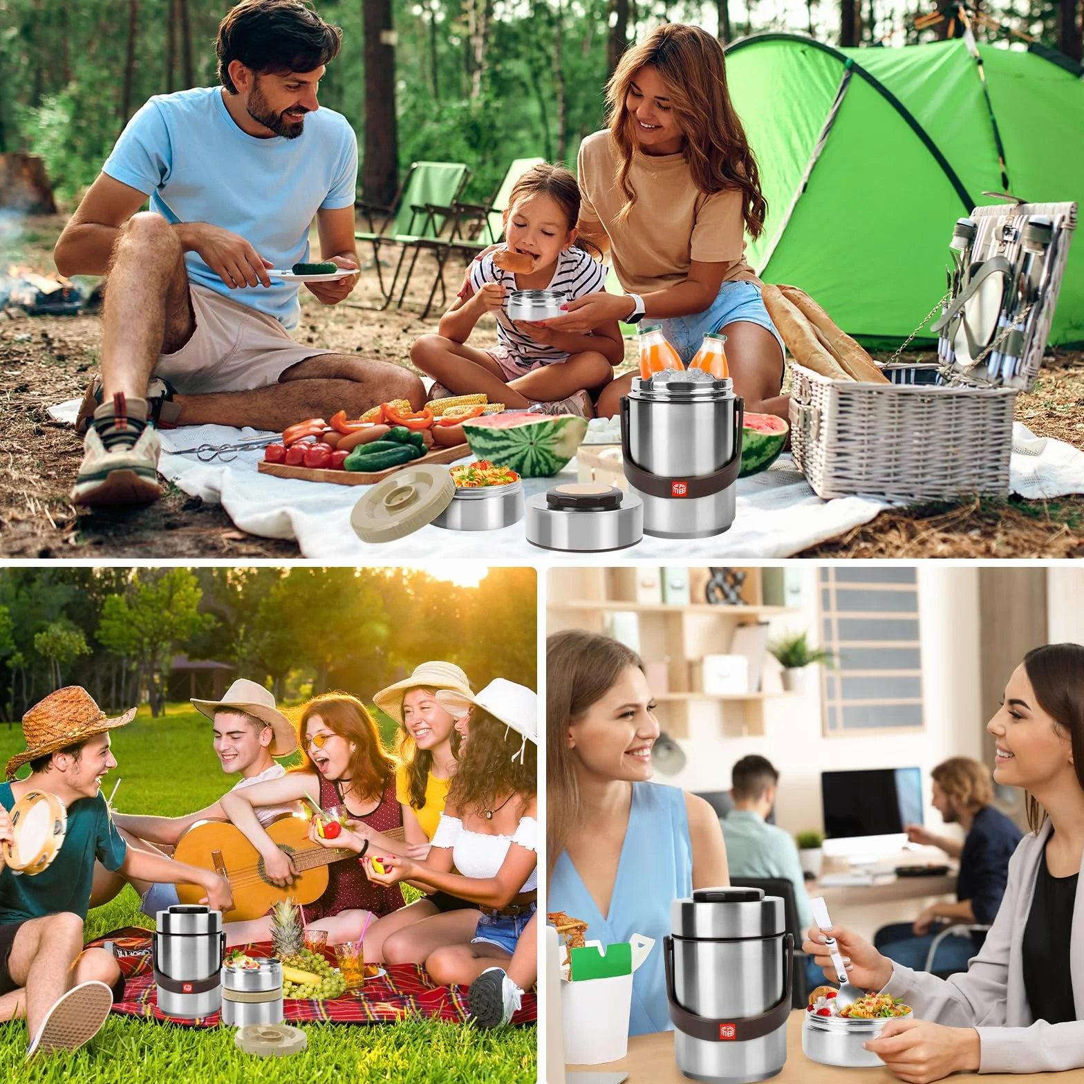 Termo para comida caliente y sopa, 67 onzas, contenedor de alimentos apilable, sellado de 3 capas con bolsa de almuerzo, ideal para comidas diarias de oficina, almuerzos escolares y cenas al aire