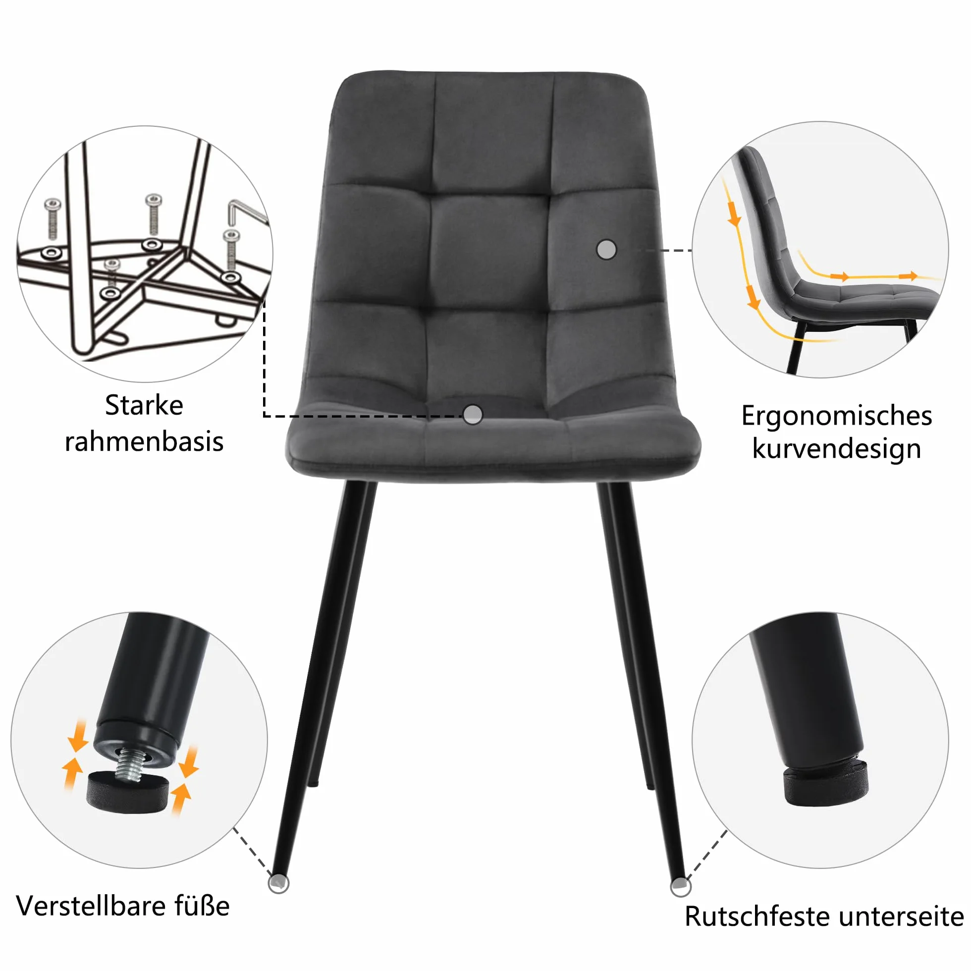 Juego de Comedor Mesa y 4 Sillas, Juego de Mesa y Sillas Comedor 5 Piezas, 117x68x75 cm Tabla de Cena Rectangular Moderna, Dining Table and Chair Set, Terciopelo Silla de Cocina (Gris)