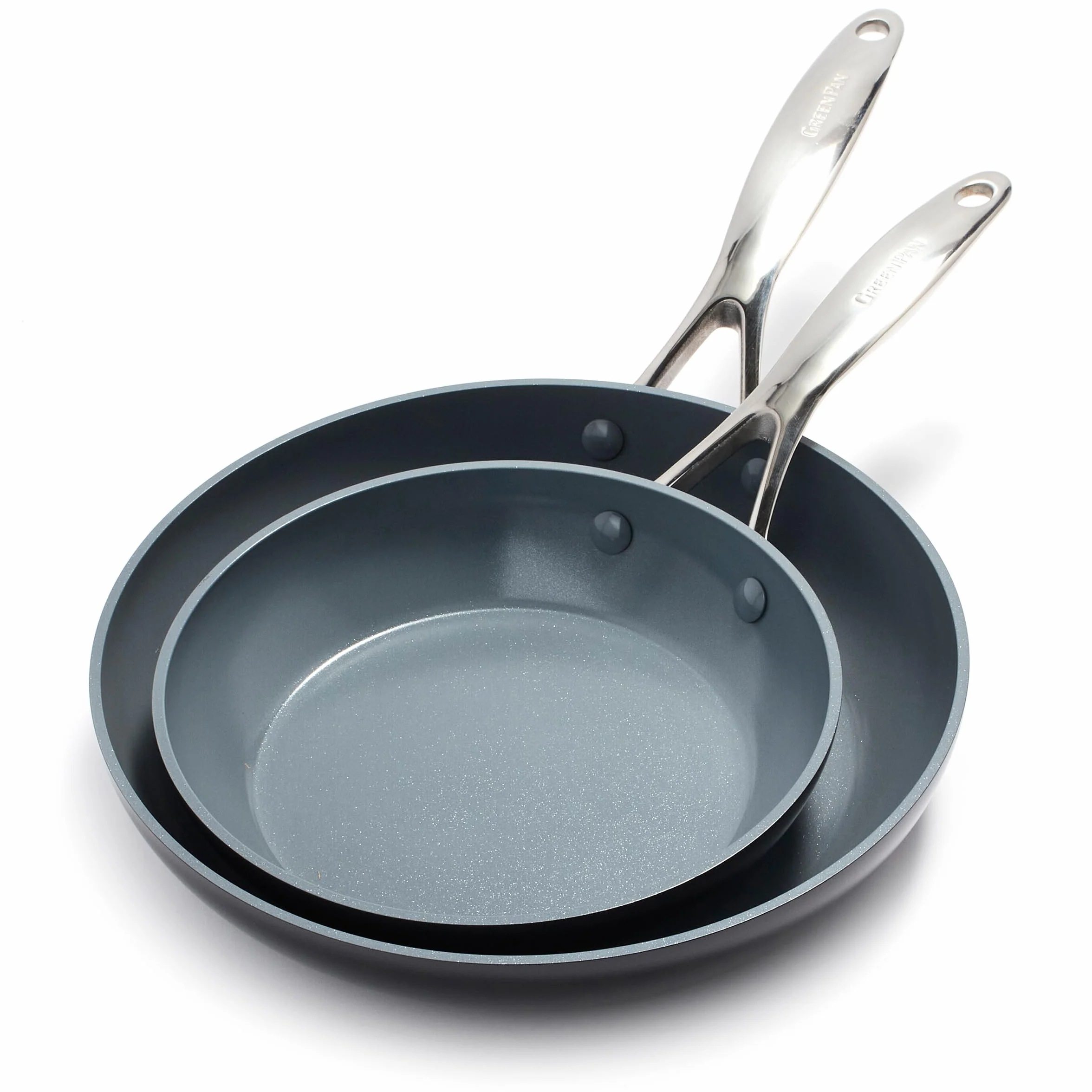 GreenPan Valencia Pro Juego de Sartenes de 20 cm y 26 cm de Cerámica Saludable Anodizada Dura Antiadherente, Sin PFAS, Inducción, Apto para Lavavajillas, Apto para Horno, Gris