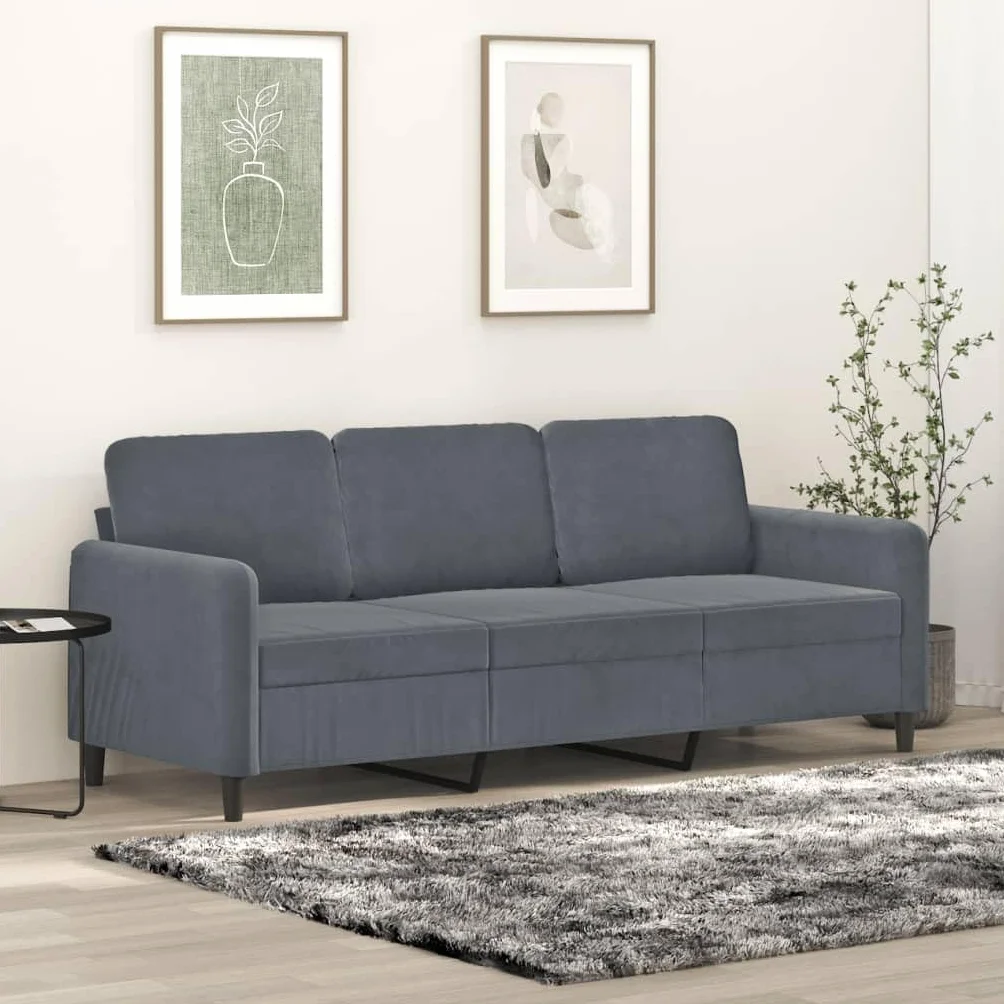 Sofá de 3 plazas Terciopelo Gris Oscuro 180 cm, Sofá con Reposabrazos Respaldo, Sofá Biplaza Tapizado