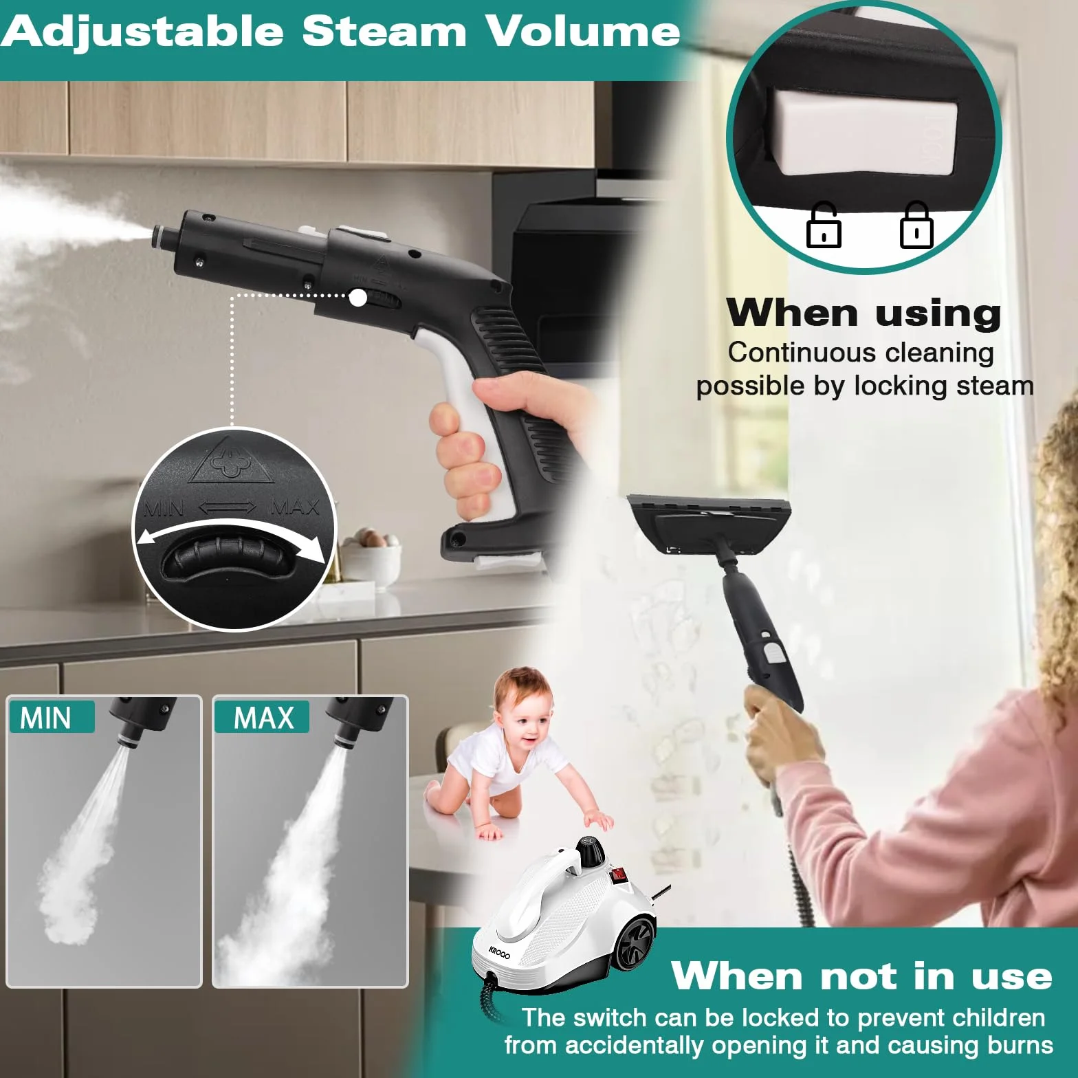 vaporeta limpieza hogar - limpiador a vapor multifuncional con 23 accesorios para eliminar manchas de paredes, suelos, alfombras, sofás, coches, azulejos, tapicerías, baños, 1,5 litros