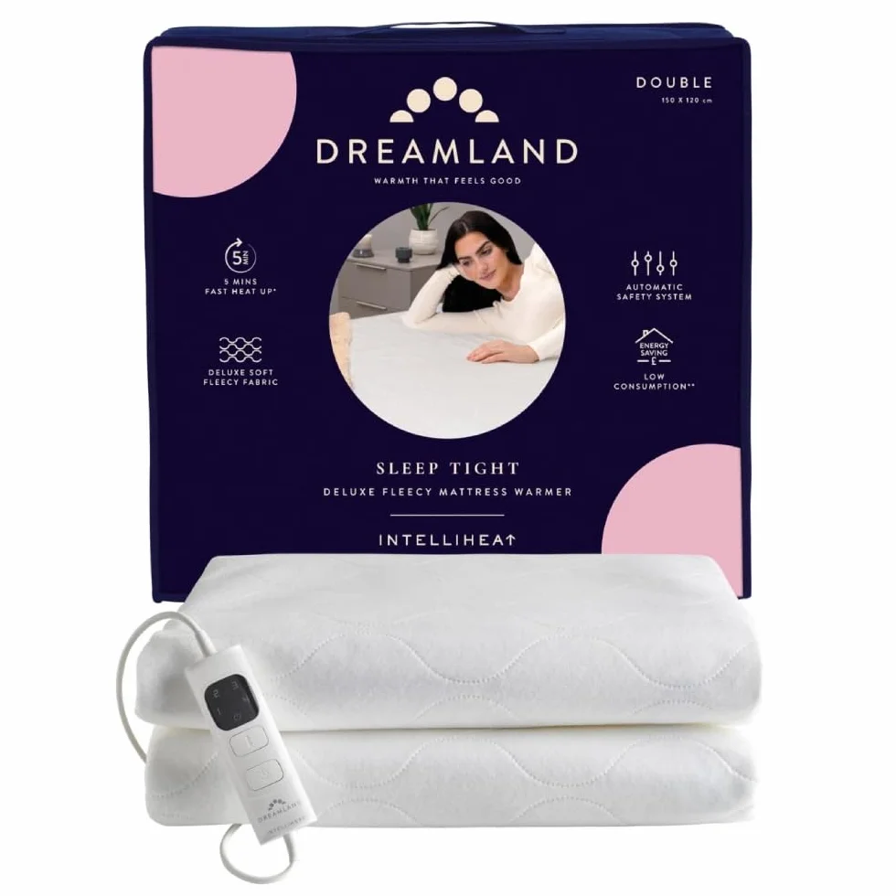 Dreamland Sleep Tight - Manta eléctrica asequible con 6 ajustes de Calor, Calentamiento rápido, protección contra sobrecalentamiento y Lavable a máquina, Temporizador, 150 x 137 cm, tamaño Doble