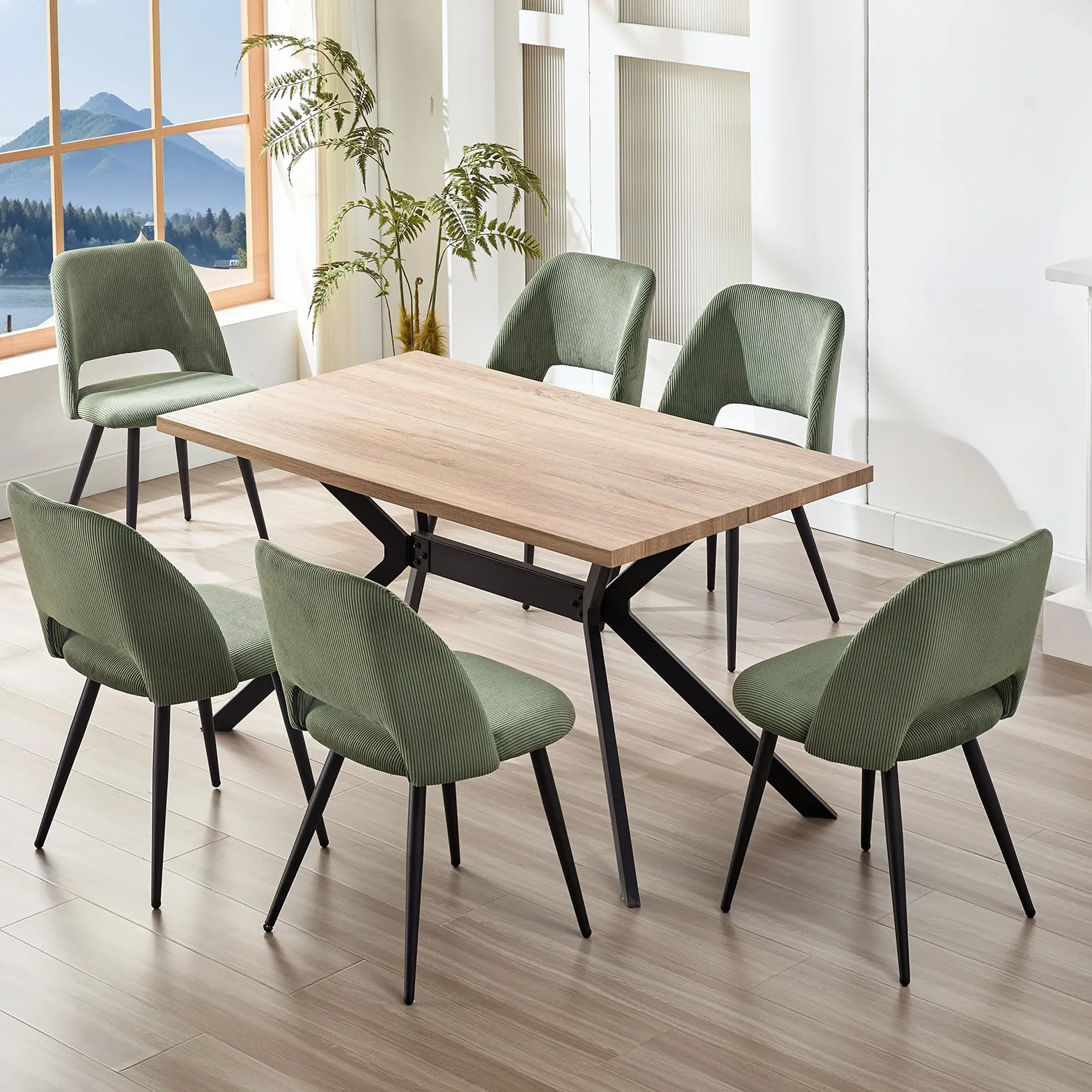 JIJIAN Pack de 6 Sillas de Comedor, Silla de Cocina, Silla de Salón, Sillas de Terciopelo a Rayas con Respaldos Recortados, Tapizadas para Comedor, Cocina, Dormitorio, Recepción, Verde