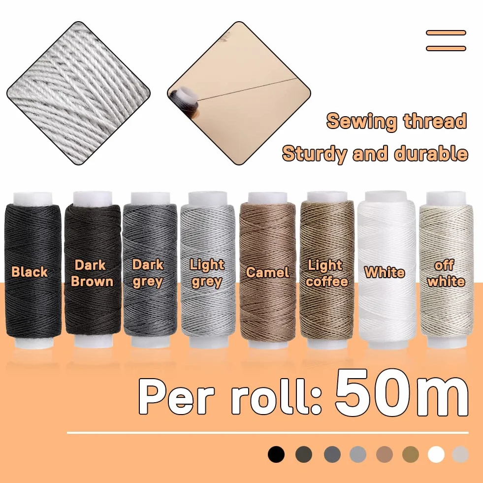 Kit de costura de cuero, kit de reparación de tapicería de costura de cuero, kit de trabajo de cuero con 8 hilos de tapicería, agujas de coser de cuero, kit de herramientas de artesanía de cuero para