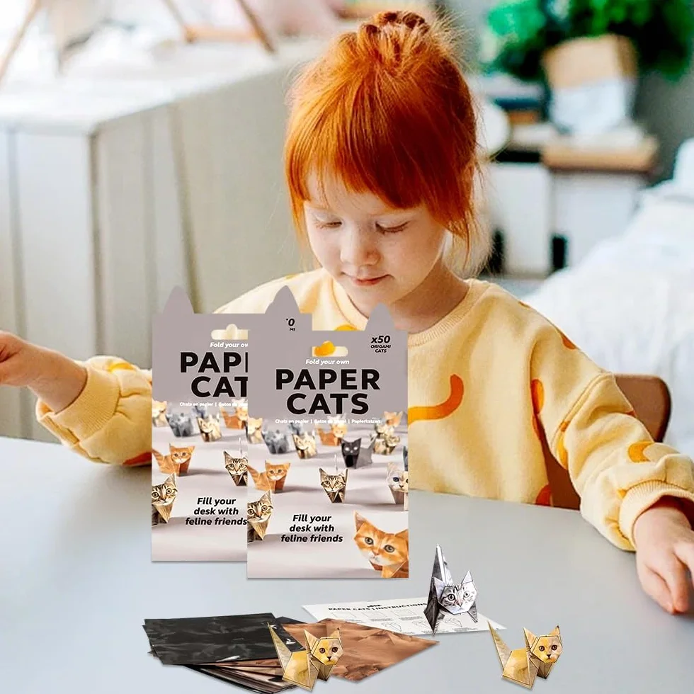 Origami Gatos Kit 100 Hojas Papel DIY Manualidades Animales Decoración Escritorio