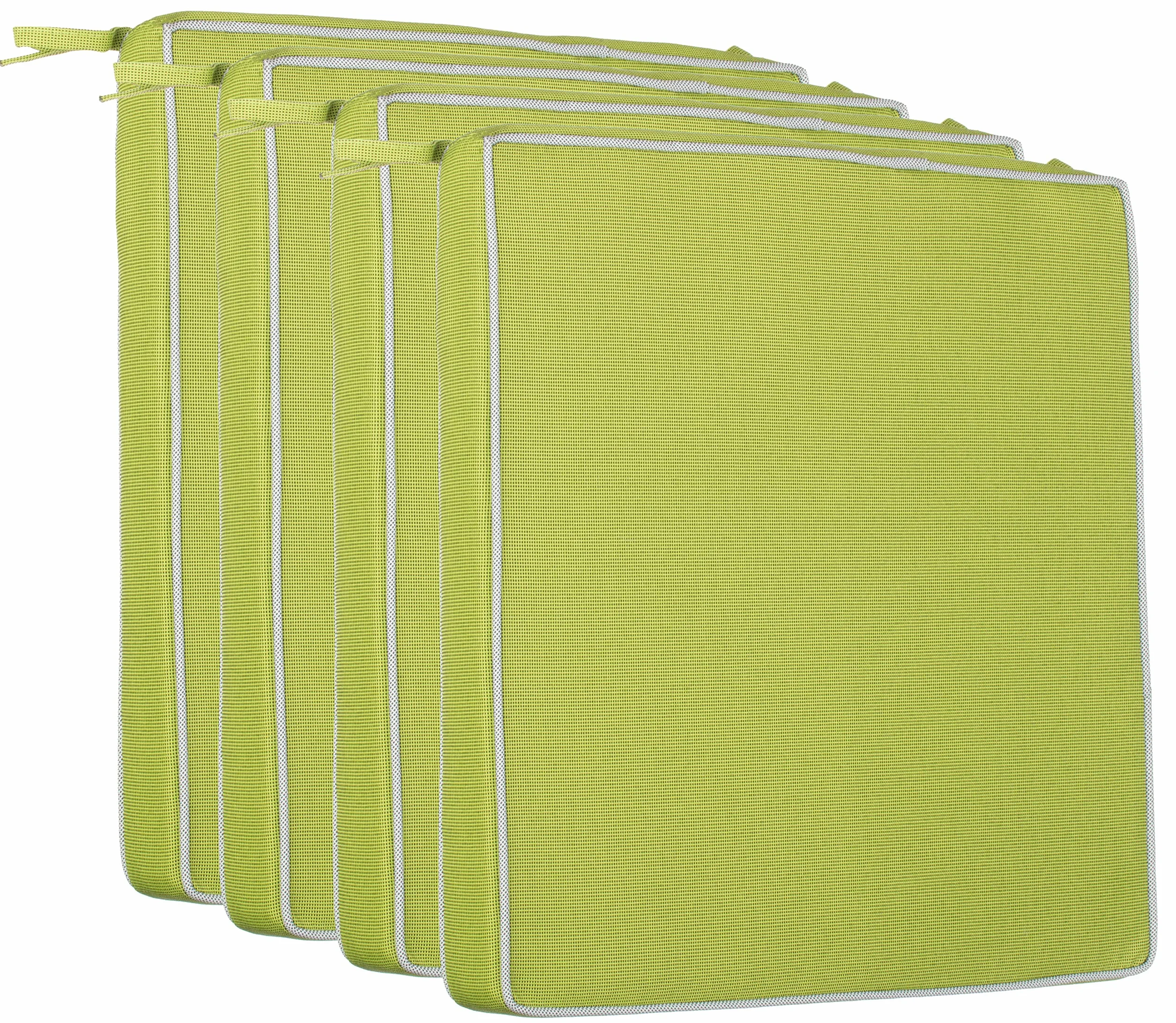 Brandsseller Set de 4 Cojines de asiento 40x40x4 cm – Cojine para silla repelente al Agua y las Manchas con Cintas de Sujeción y Ribete – interior y exterior – Cocina,Terraza, Jardín – Verde
