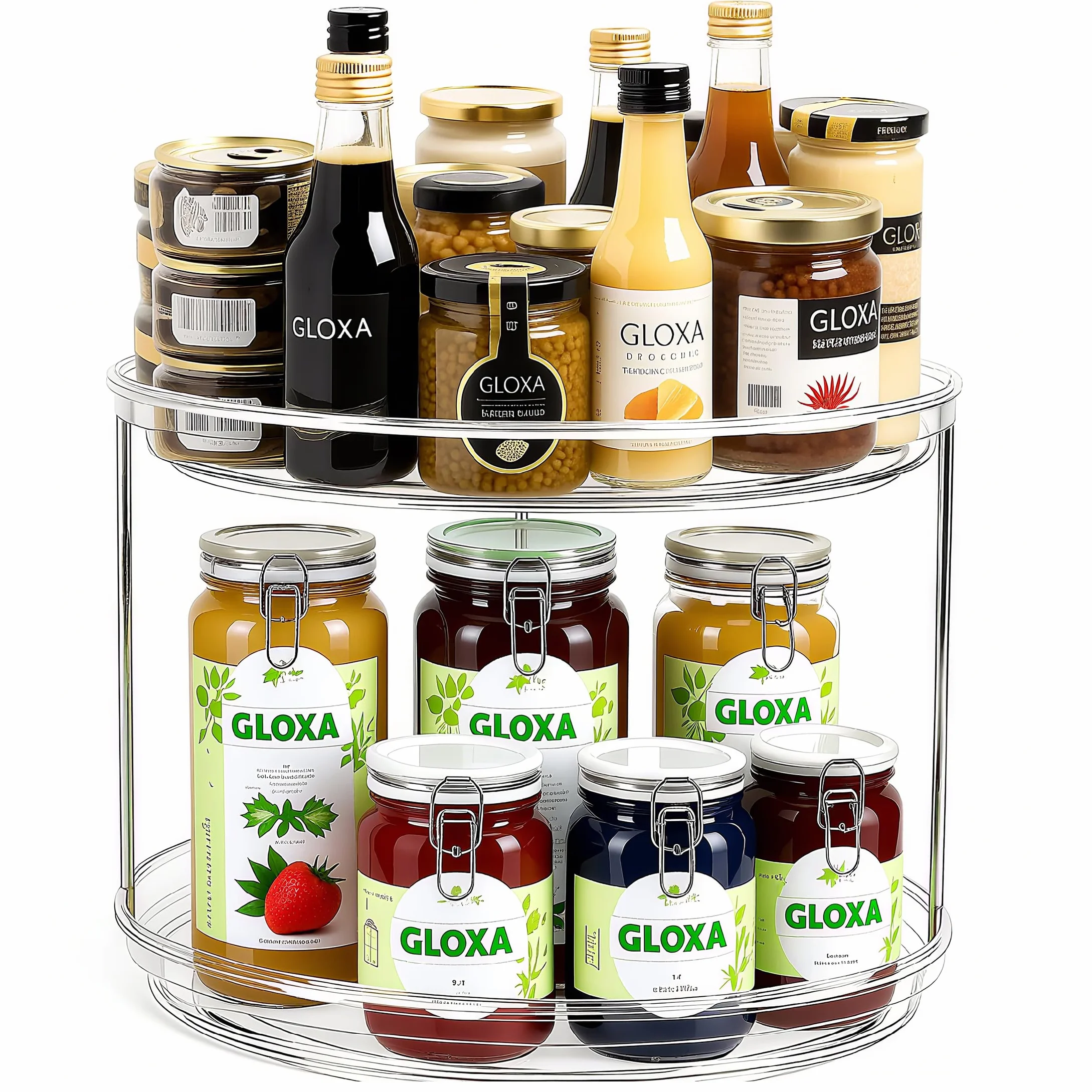 23.5CM Especiero Giratorio 360°, 2 Pisos Lazy Susan Despensa Organizador Especieros para Cocina Giratorio Estante de Plástico para Botellas, Cosmético, Armario, Despensa