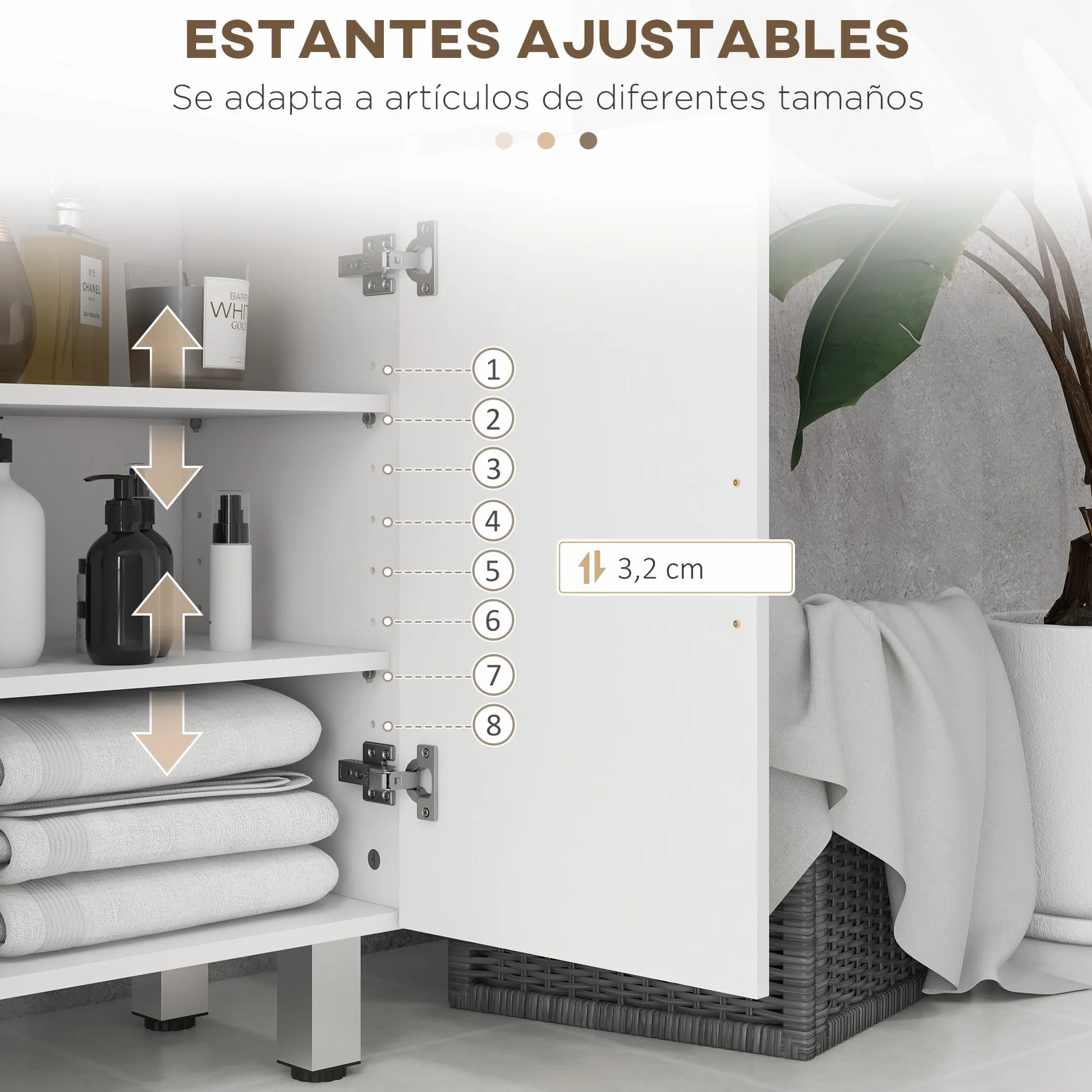 kleankin Mueble Auxiliar Baño Moderno Mueble de Baño con Estantes Ajustables y 2 Cajones Armario Mueble de Almacenaje para Dormitorio Salón Antivuelco Blanco Brillo Carga 35 kg 60x30x93 cm
