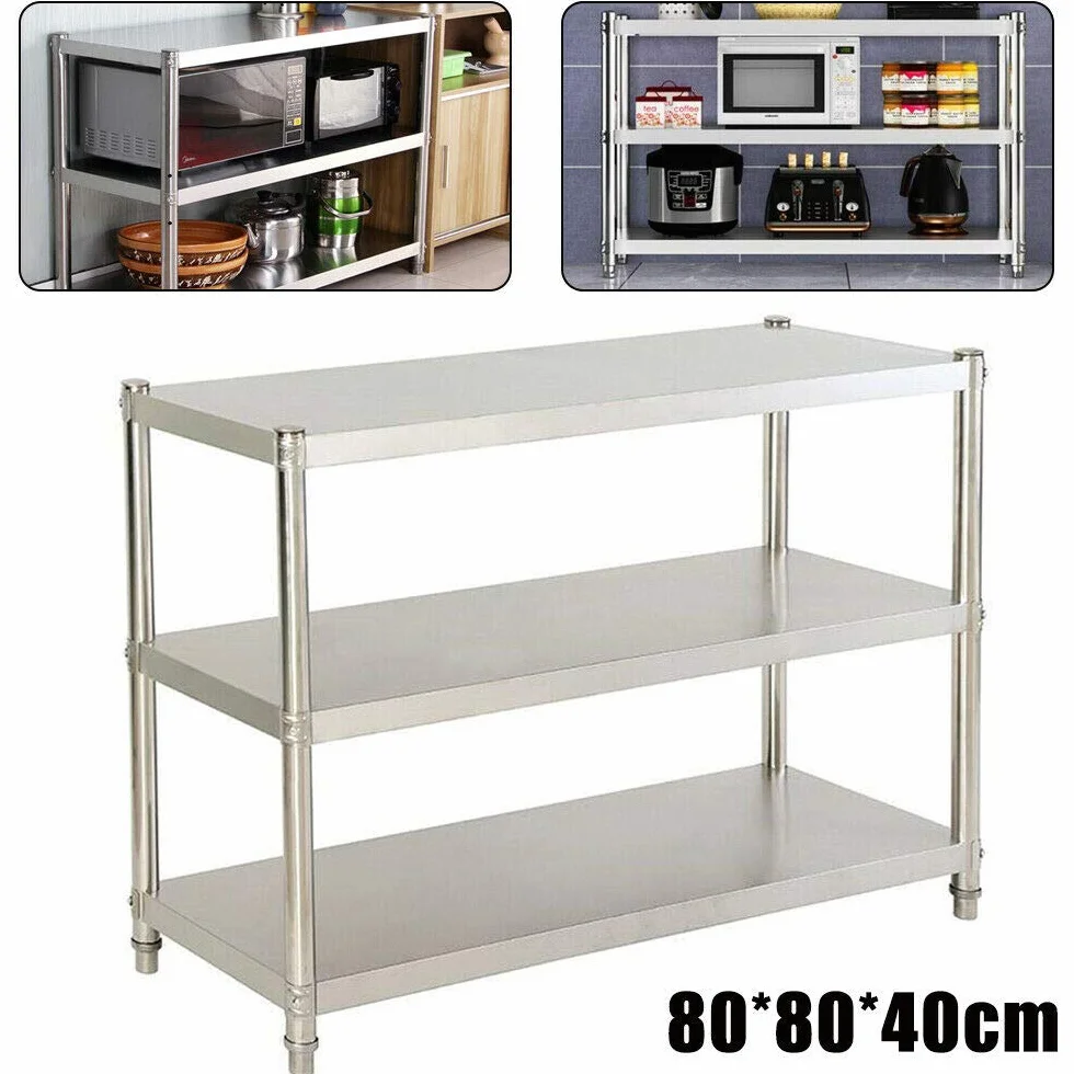 Mesa de Trabajo de Acero Inoxidable con Estante de 3 Niveles para Cocina, Bar, Restaurante y Despensa - Mesa de Preparación de Alimentos (80 x 80 x 40 Cm)