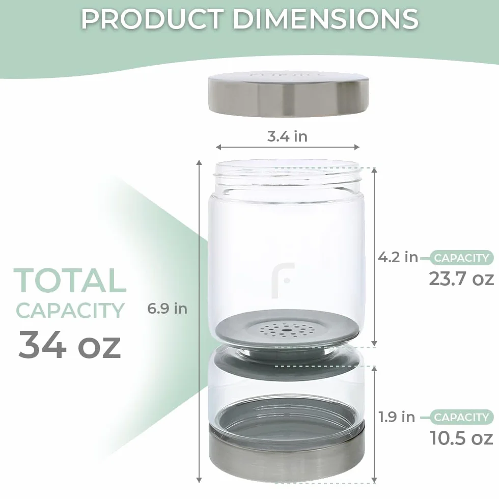 Tarro de vidrio para pepinillos, contenedor de almacenamiento de alimentos de 25 onzas, tamiz, cristalería de borosilicato para pepinos encurtidos, tapa para recoger