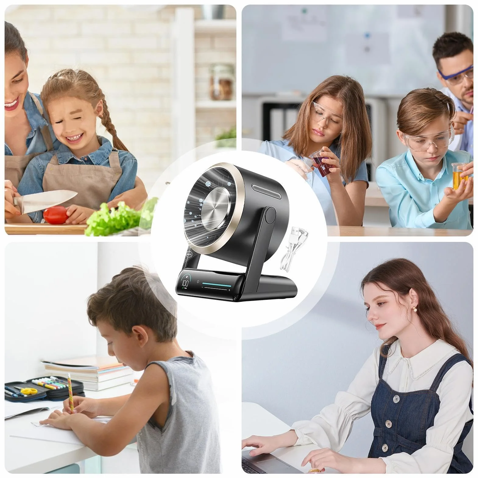 Genérico Ventilador De Mesa Pequeño Pantalla Digital Silencioso Recargable | Ventilador De Escritorio Recargable Para hogar, oficina, escuela, exterior, camping, viajes, playa, verano