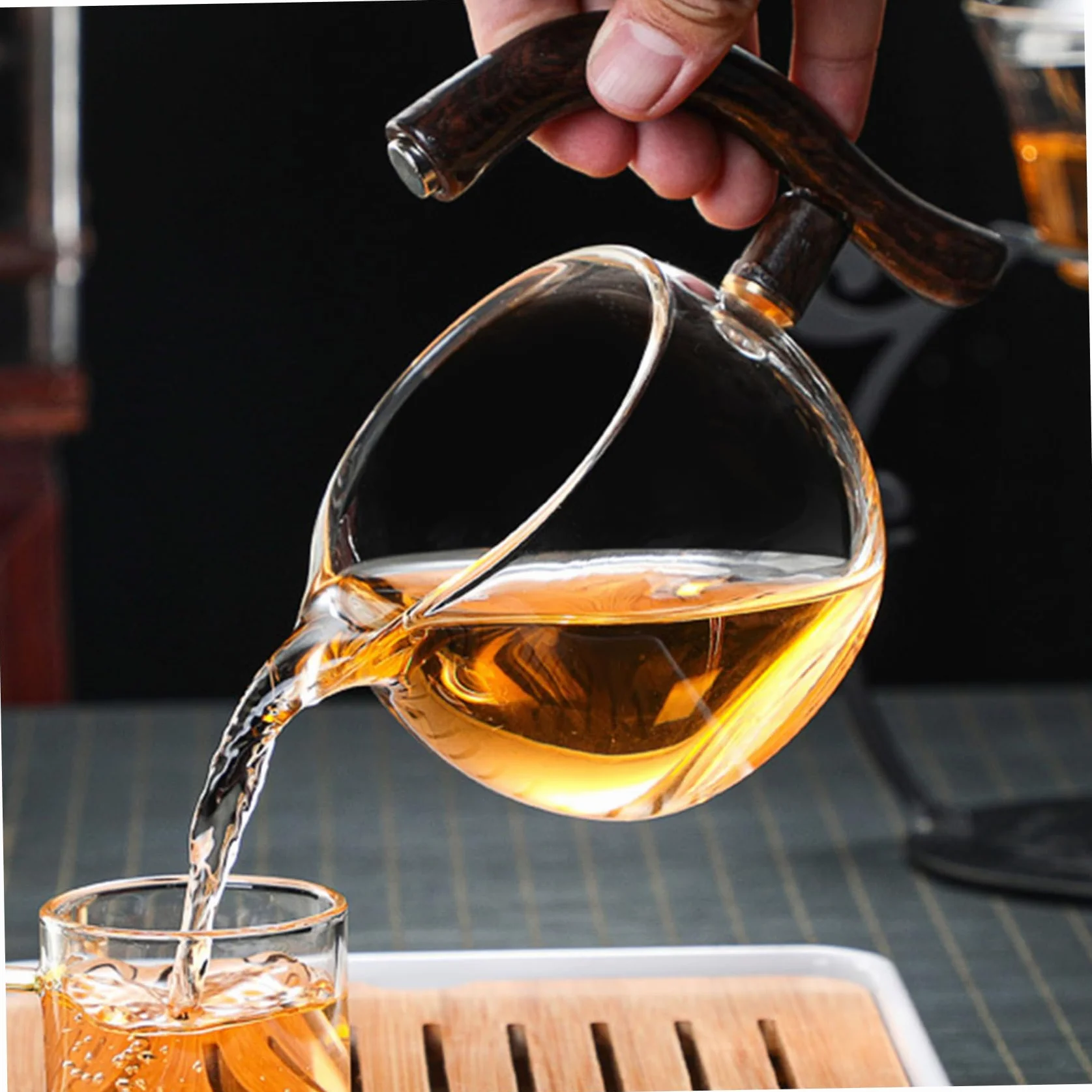 Tetera de vidrio semi automático, tetera magnética resistente al calor con filtro de acero inoxidable y mango anti-escaladrado, juego de té semiautomático de Kungfu.