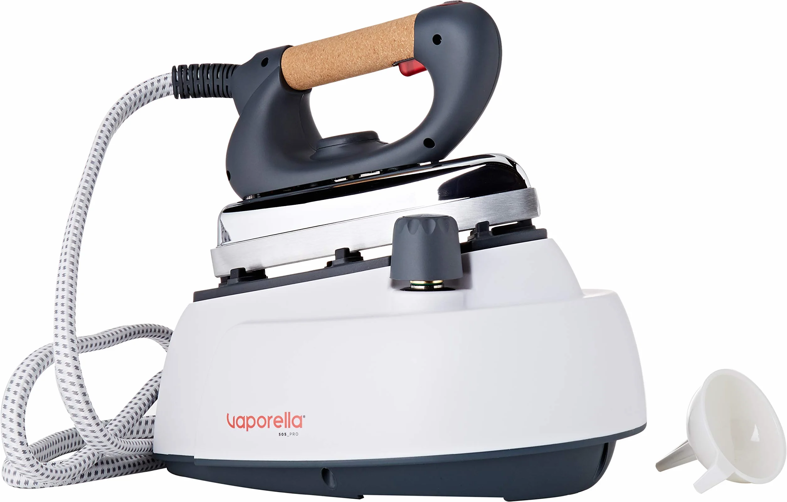 Polti Vaporella 505_Pro Centro de planchado a vapor con caldera, tapón de seguridad, 3.5 bar + PAEU0200 Plantilla Teflon anti brillos Vaporella para planchas profesionales, Acero, Color blanco