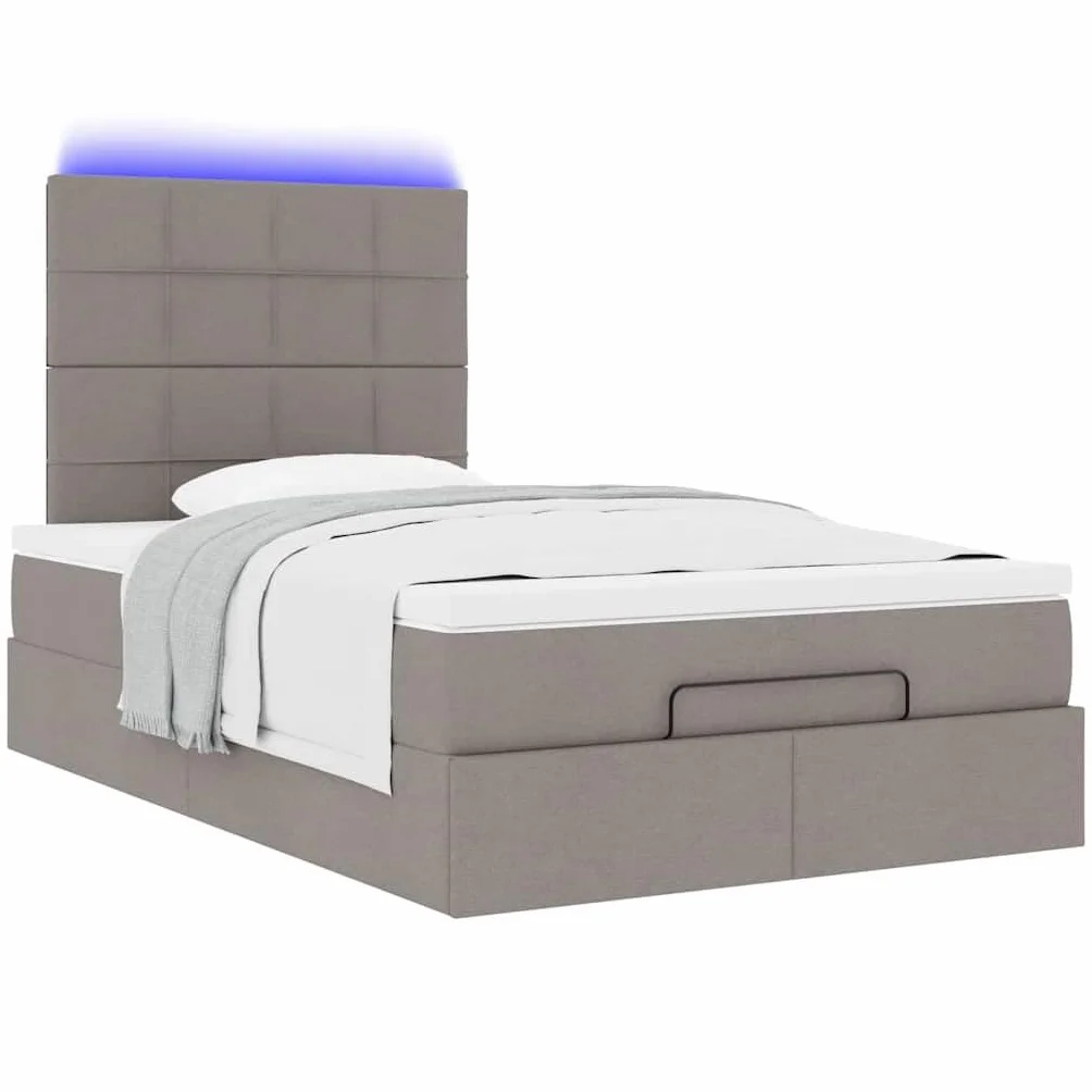 Cama otomana de 120 x 200 cm con muelles ensacados colchón LED espacio de almacenamiento cama de tela pardo hidráulica elevador para jóvenes y habitaciones de invitados