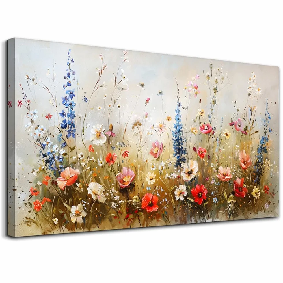 hyidecorart Flores Coloridas Cuadros Decoracion Salon Moderno 59x119 cm | Arte Exquisito, Impresión HD, Fácil de Colgar, Gran Formato, Decoración Mural Versátil, Regalo, Montaje Rápido