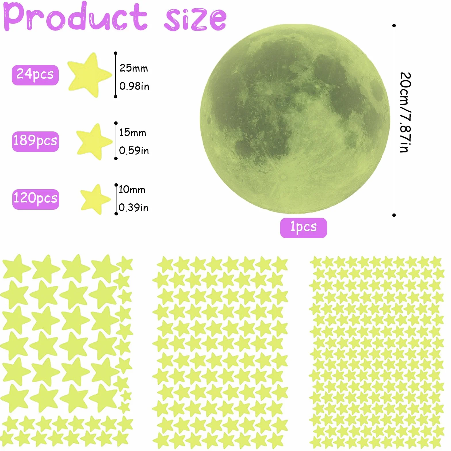 Pegatinas Estrella Luminoso 334 Piezas, Absorción Luz Estrellas Fluorescentes para Techo Decoración Dormitorio