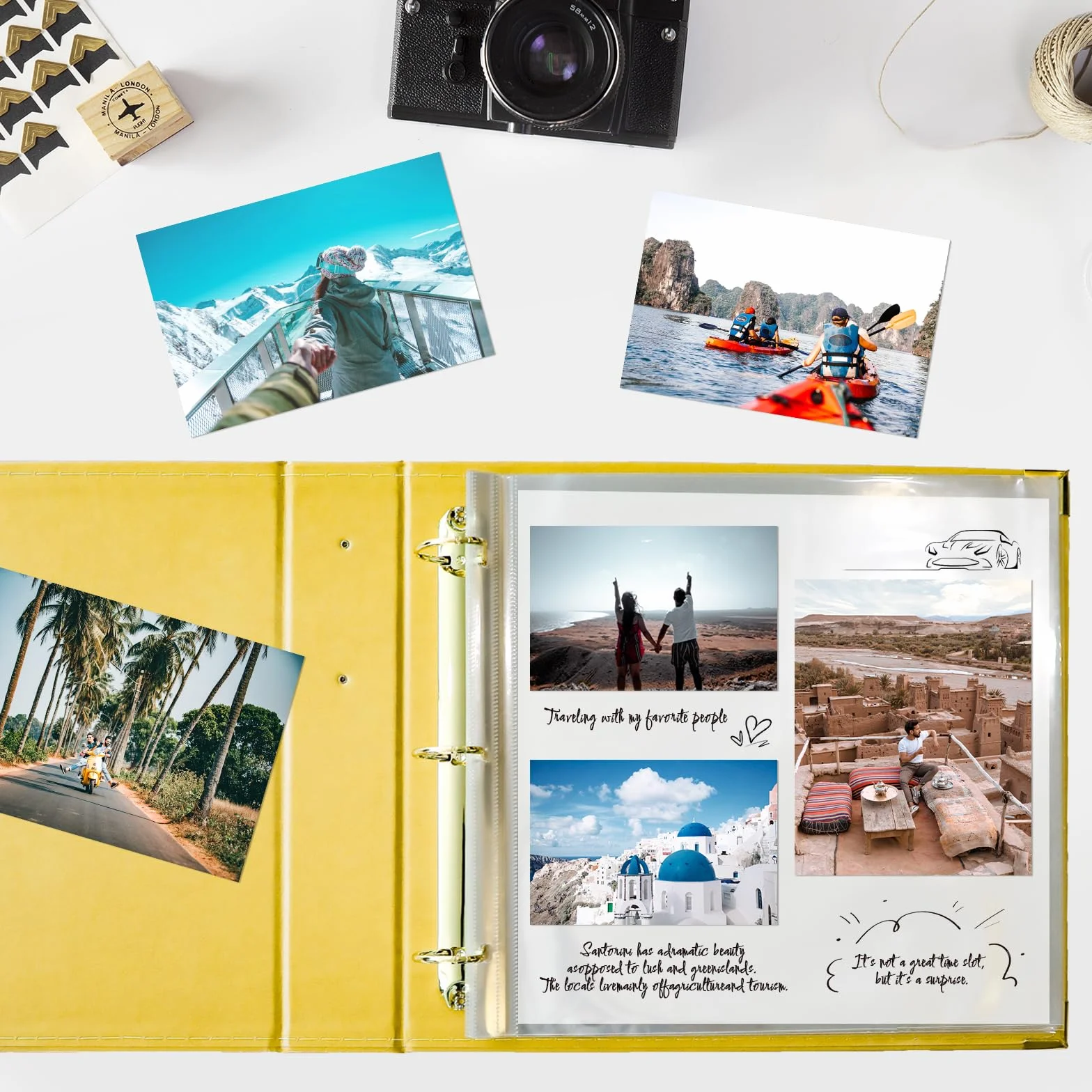 Álbum de fotos de 12 x 12 pulgadas, carpeta de 3 anillas, cubierta de piel, álbum de recortes de 12 x 12 pulgadas, anillo en D con 10 fundas de plástico, color amarillo