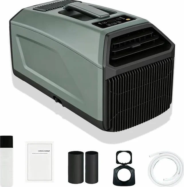 5000 BTU Aire Acondicionado de Tienda, Climatizador Portátil 400W Doble Tubo de Escape, Refrigeración Verde Militar para Caravana, Cabina Camión, Oficina