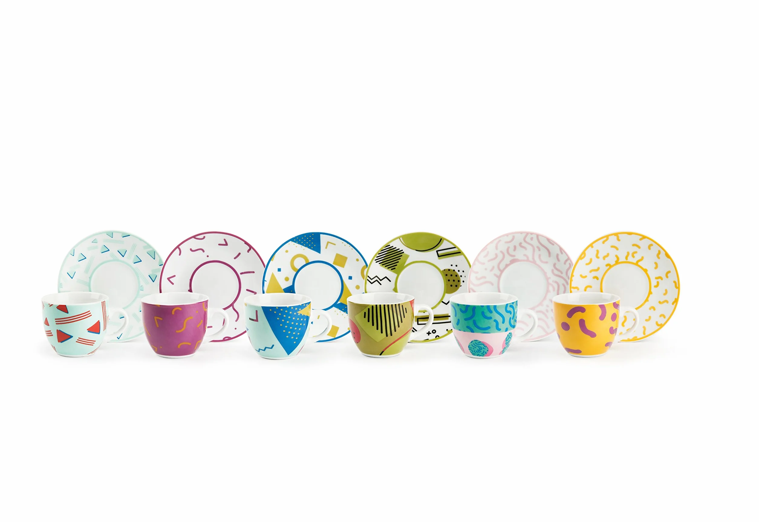 Excelsa Radical - Juego de 6 tazas de café con platillo, porcelana, multicolor, 90 Mililitros