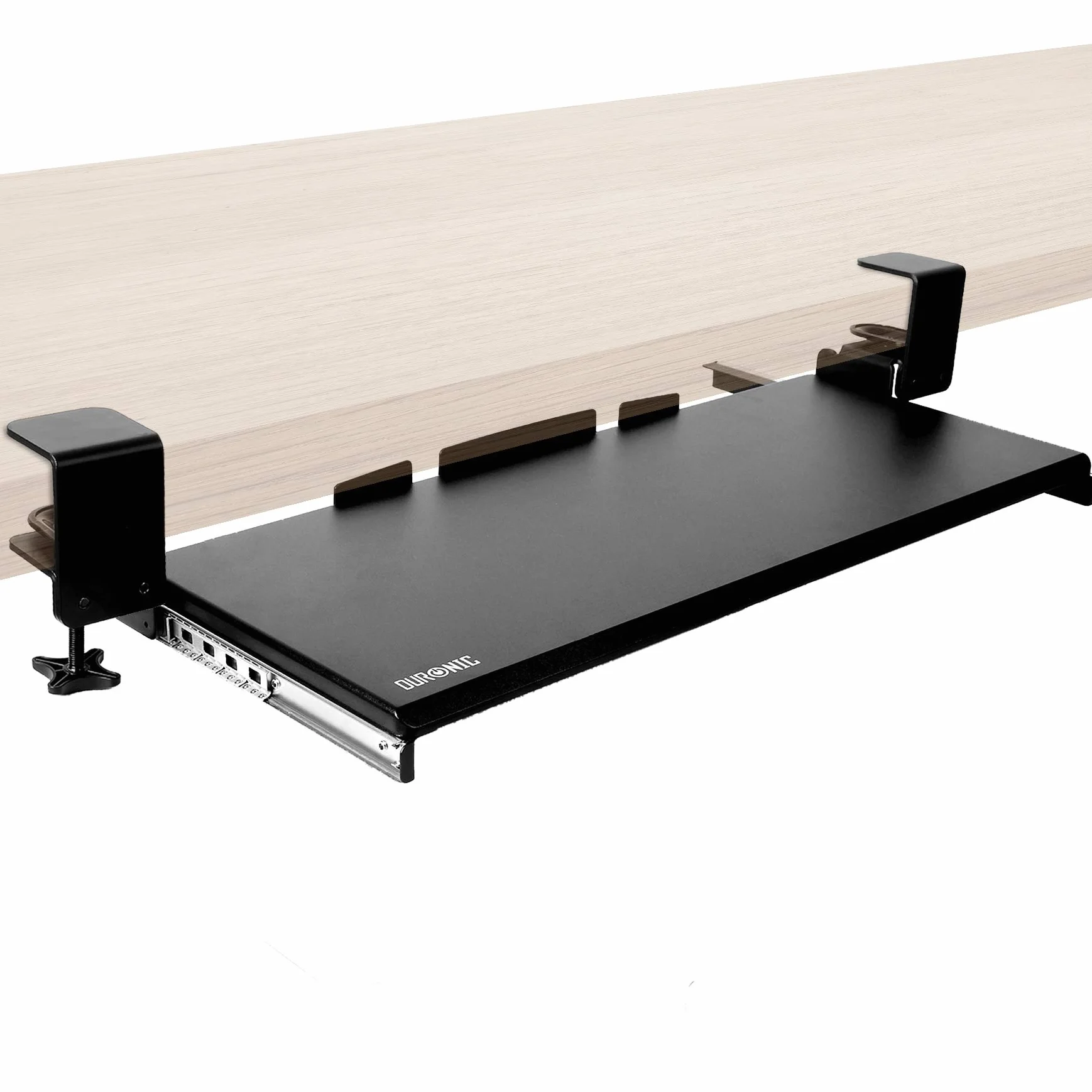 Duronic DKTPX1 Plataforma para Teclado y ratón para Mesa de Escritorio | Instalación por Pinza | Solución Ideal para Ahorrar Espacio | Tablero de partículas con Material Resistente | Color Negro