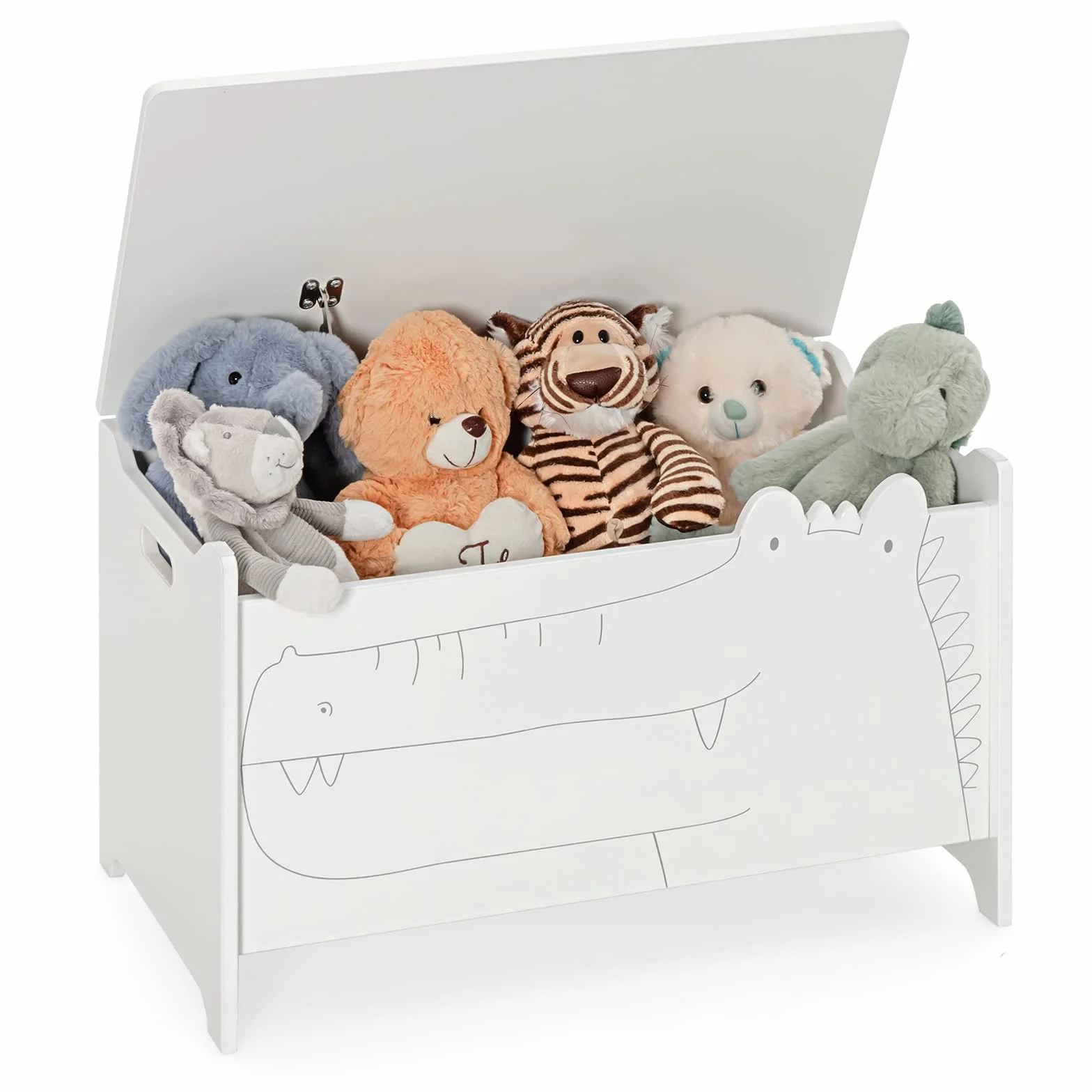 COSTWAY Caja de Almacenamiento de Juguetes de Madera, Cajón Infantil con Bisagra de Seguridad 33x60x37,5cm Blanco