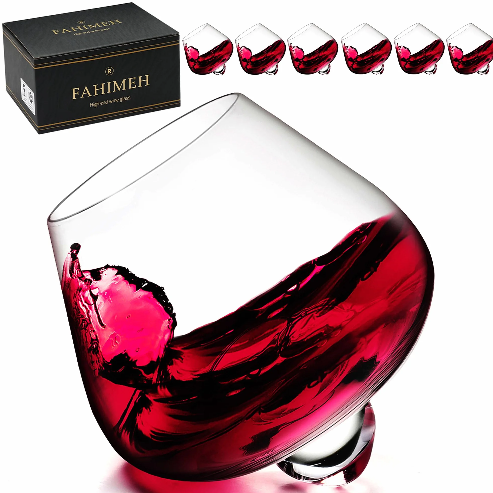FAHIMEH Vasos de Whisky Cristal Giratorio sin Vástago, Juego de 6, 200ml | Ron Coñac Vino, Degustación Cristal Inclinado, Licor Brandy Cócteles Vaso Grappa, Personalizado Regalo
