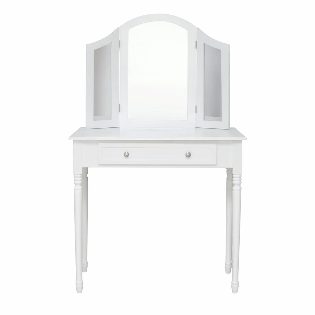 Acomoda Textil – Tocador de Madera con Espejo. Mesa de Maquillaje Blanca con Cajón Amplio y Diseño Elegante para Dormitorio. Mueble Funcional, Resistente y Versátil. (82x36x138 cm)