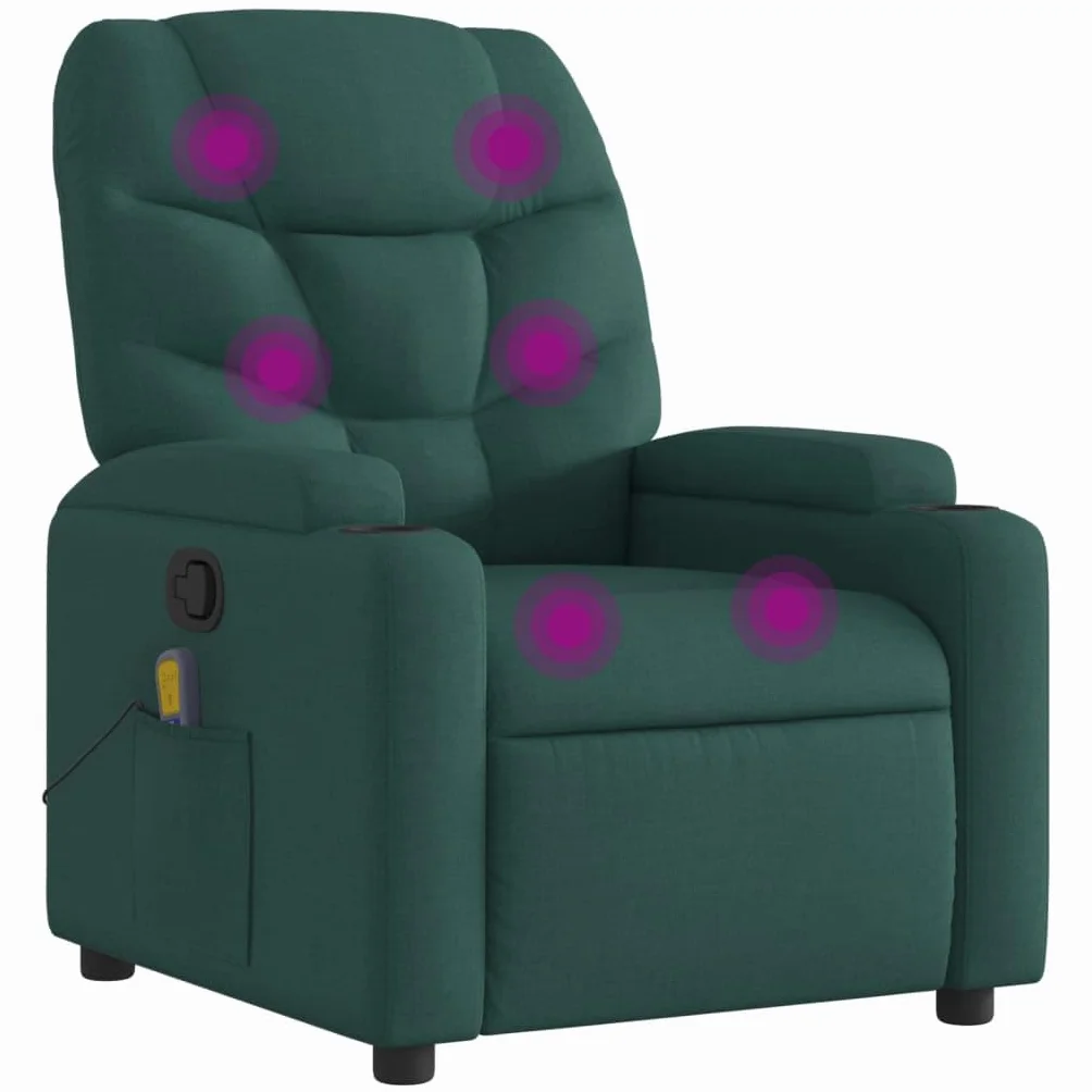 vidaXL Sillón de Masaje Reclinable sin Adaptador de Corriente, Silla con Respaldo Reposabrazos, Sillón de Televisión Relax Descanso, Asiento para Salón, Tela Verde Oscuro