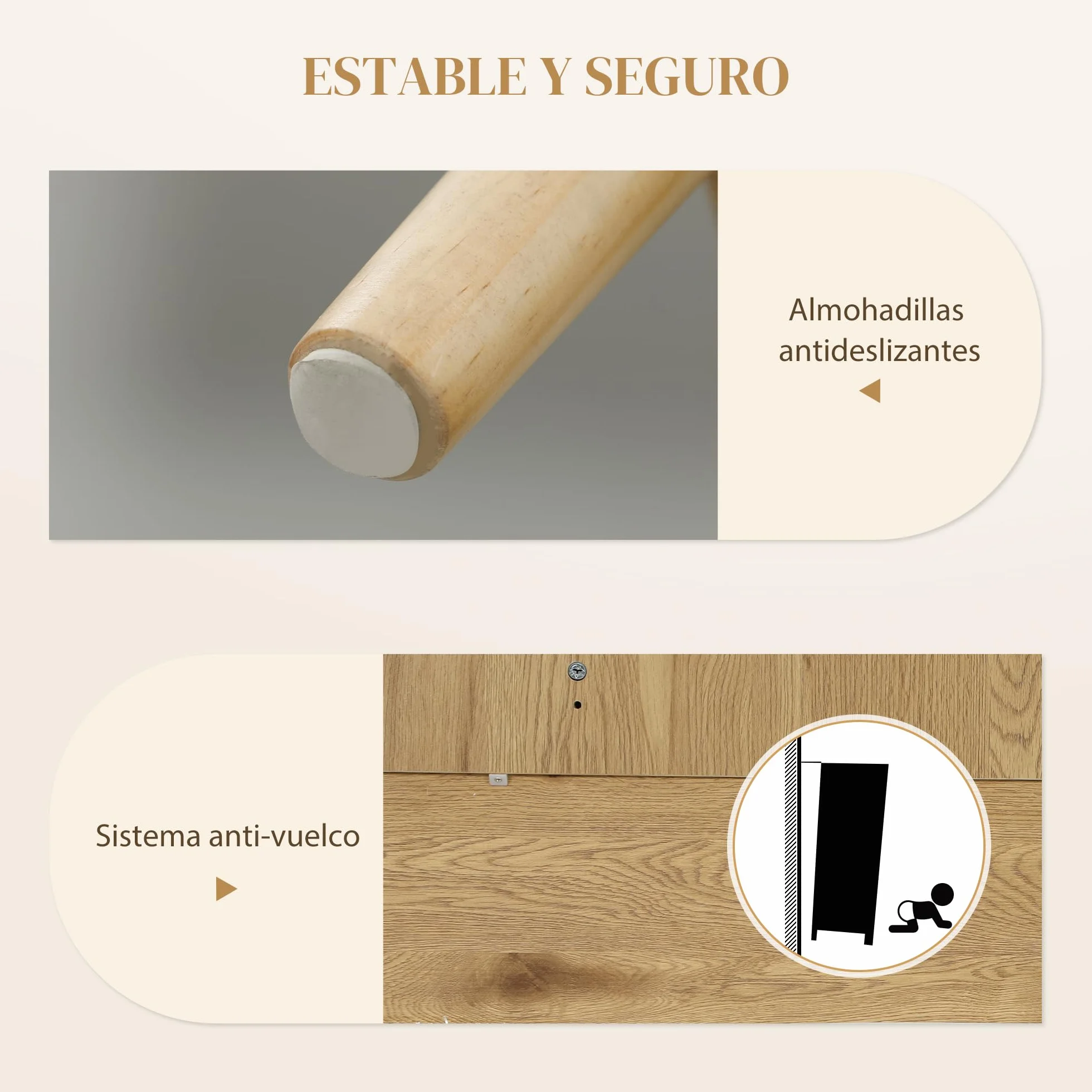 HOMCOM Aparador con 3 Puertas de Ratán, Estantes Ajustables, Madera Natural, 120x40x75 cm