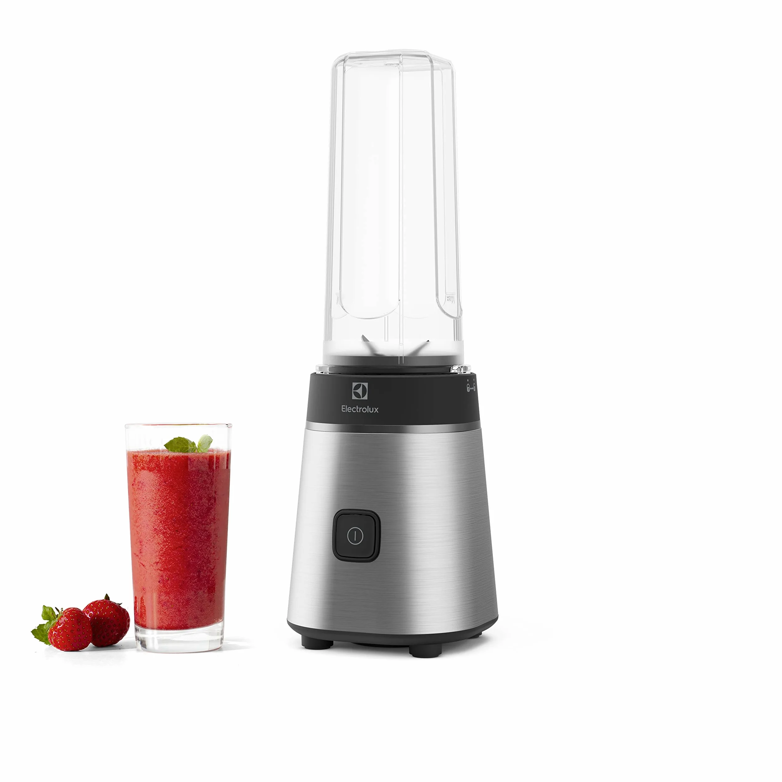 Electrolux Create 3 E3SB1-4ST Sportblender, 300 W, 2 botellas para llevar incluidas, 600 ml, hoja TruFlow Compacto, Lavable a máquina, botón táctil, Acero inoxidable