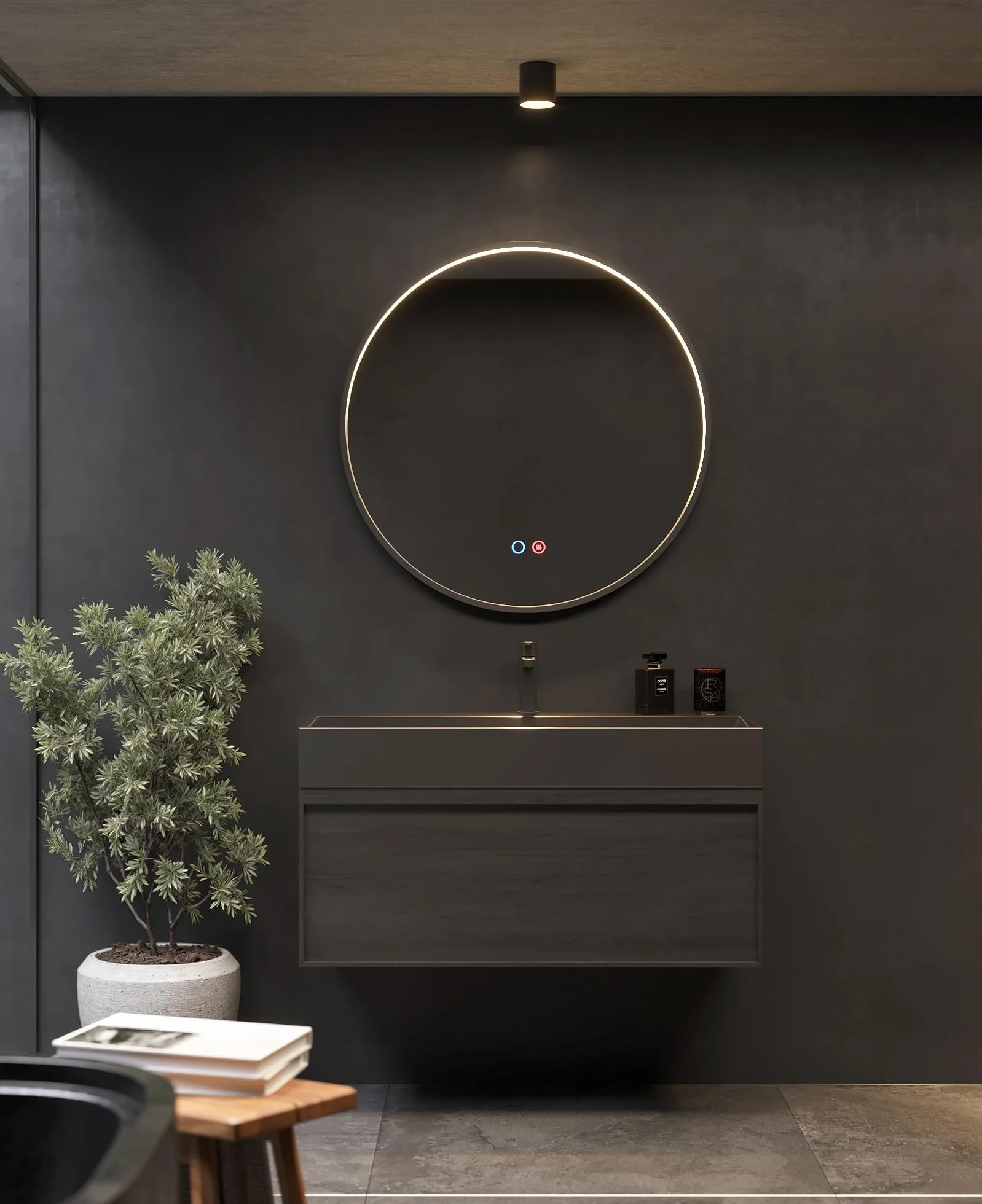 Mice - Espejo Led para baño - Espejo Redondo con luz perimetral integrada en el Marco de Aluminio en Acabado Negro Mate -Espejo para Maquillaje - Vestidor - Centro Estetica 70CM Ø