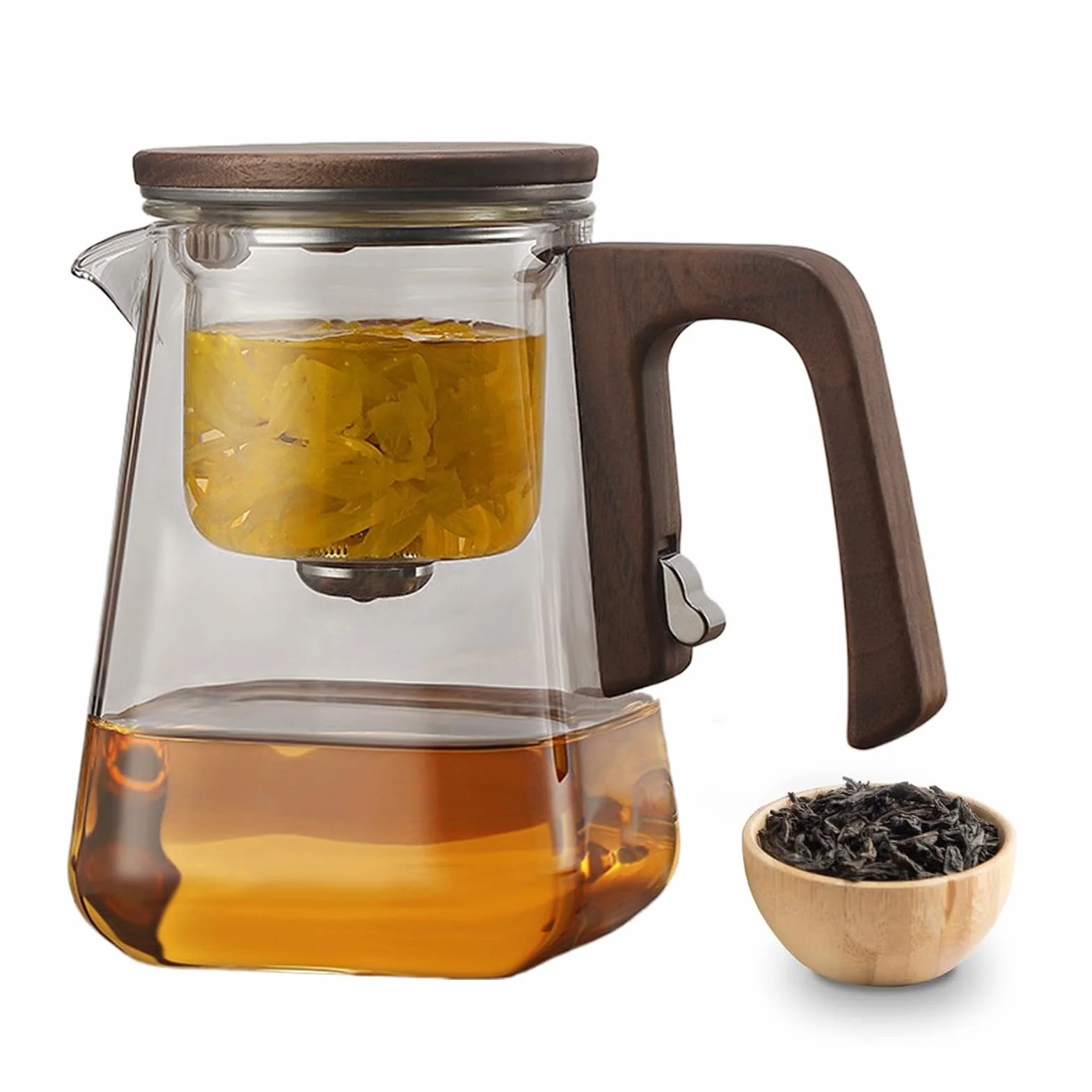 con infusores para té suelto, con infusor de vidrio con colador | Juego de té con filtro de vidrio multifuncional, magnética con mango de madera para el hogar y el comedor