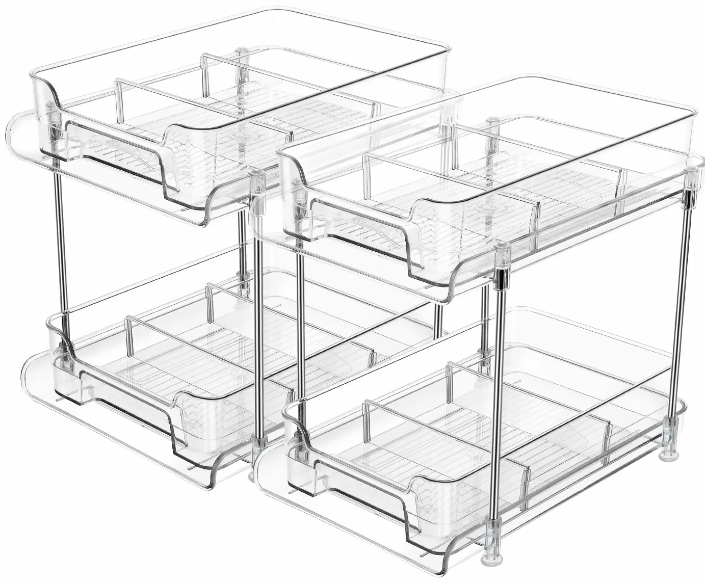 2 Paquete Organizador Cocina Debajo del Fregadero, 2 Niveles Extraíble Estante Almacenamiento, Maquillaje, Baño, Productos de Limpieza, Cajones