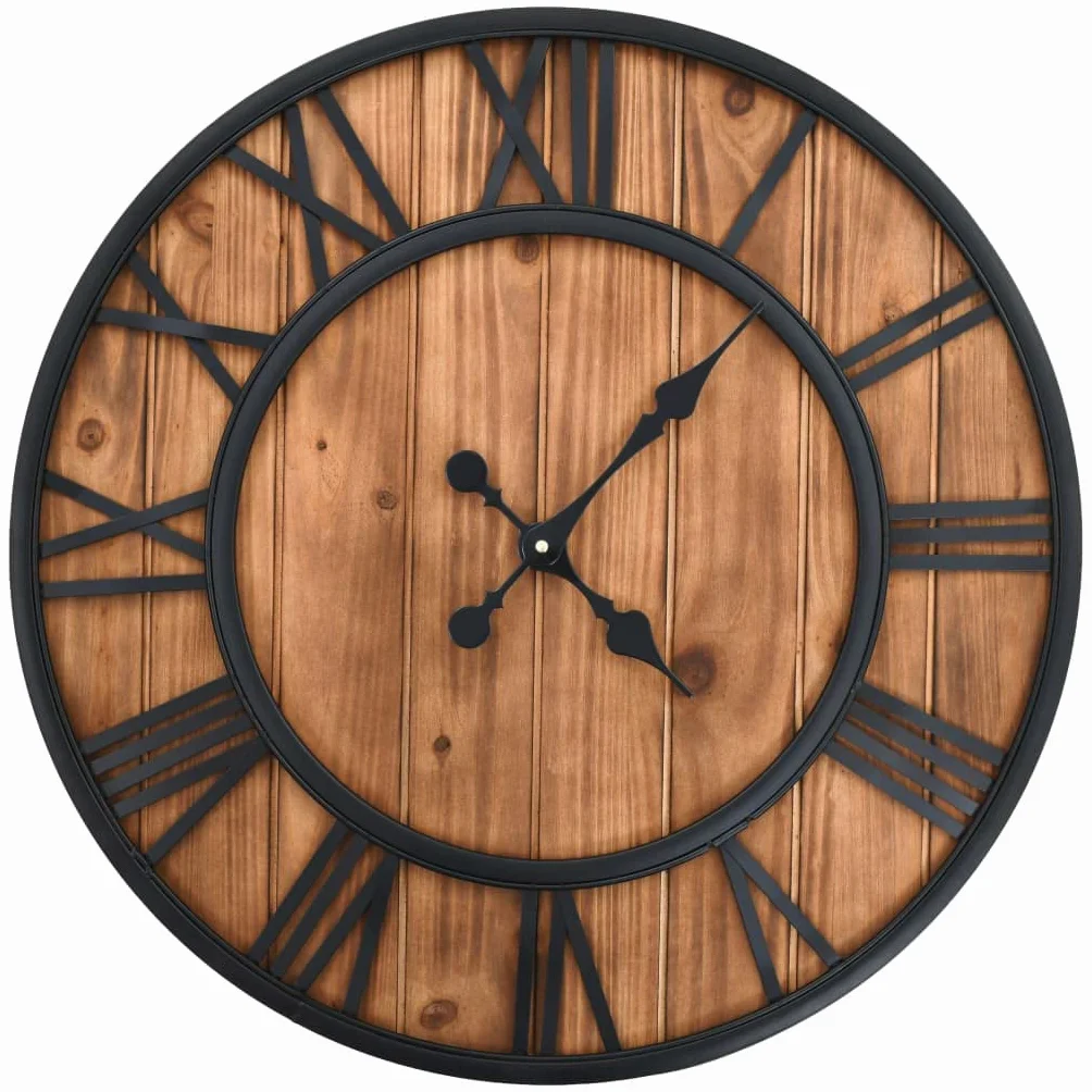 Reloj de pared vintage con movimiento de cuarzo, madera y metal, 60 cm XXL, silencioso, analógico, ideal para salón, cocina, oficina, pasillo, decoración retro industrial