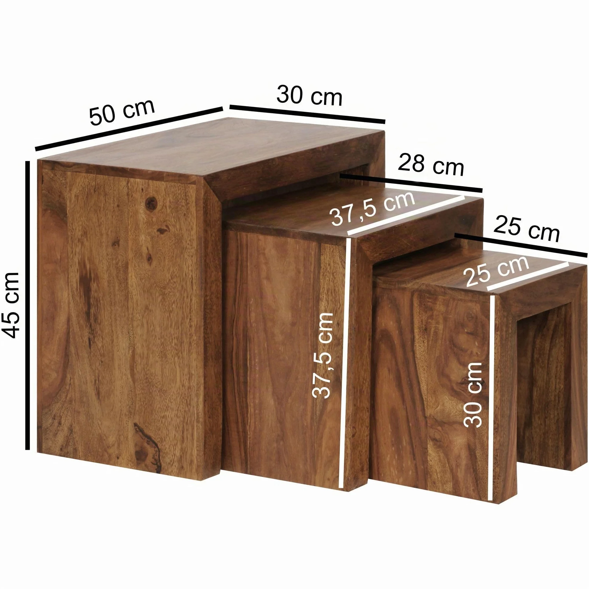 FineBuy Juego de mesas auxiliares de 3 Piezas Madera Maciza | Mesas de Centro Marrón | Mesas Modernas para el salón