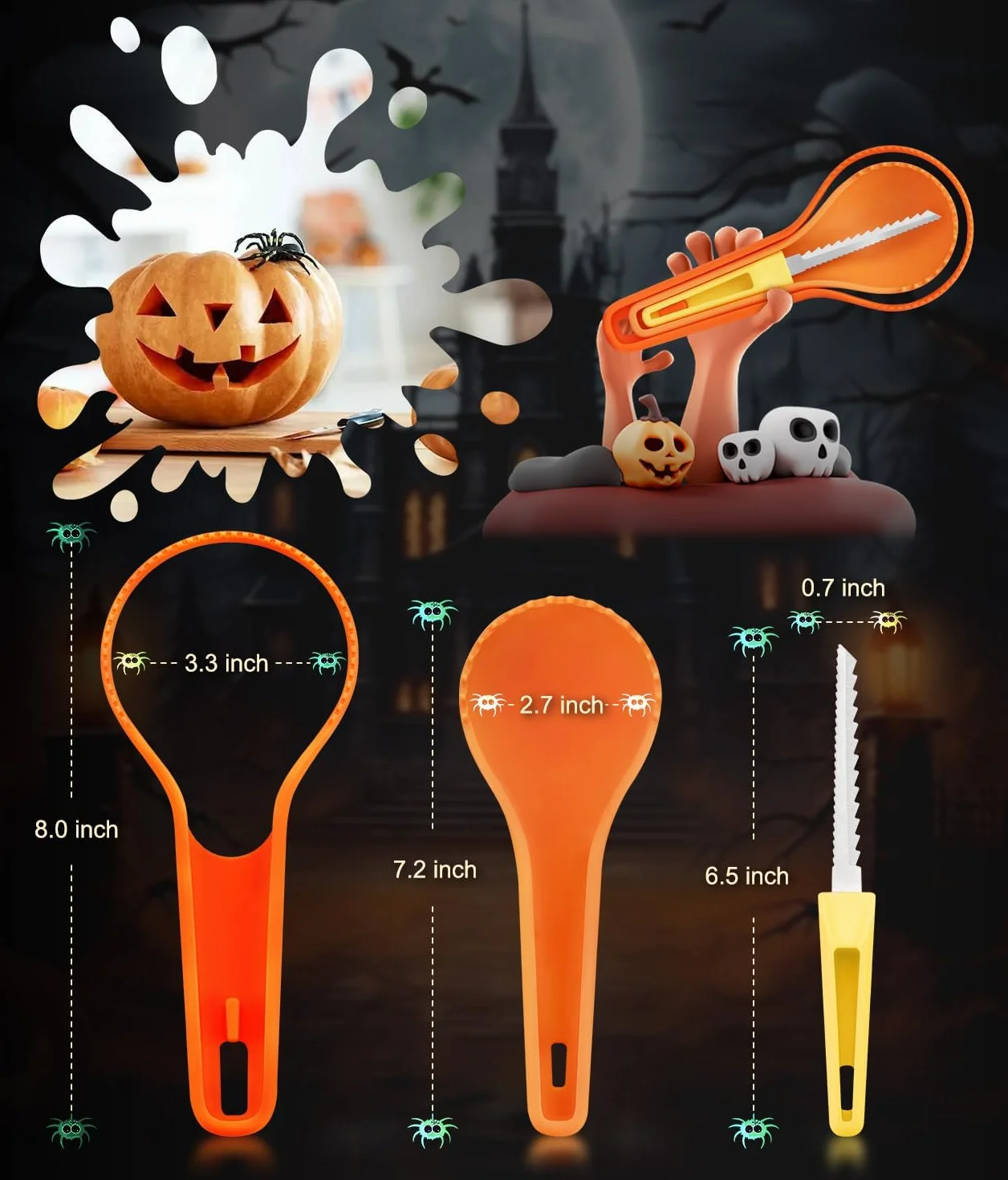 Kit de Tallado de Calabaza de Halloween, 3 Herramientas para Tallar Calabazas