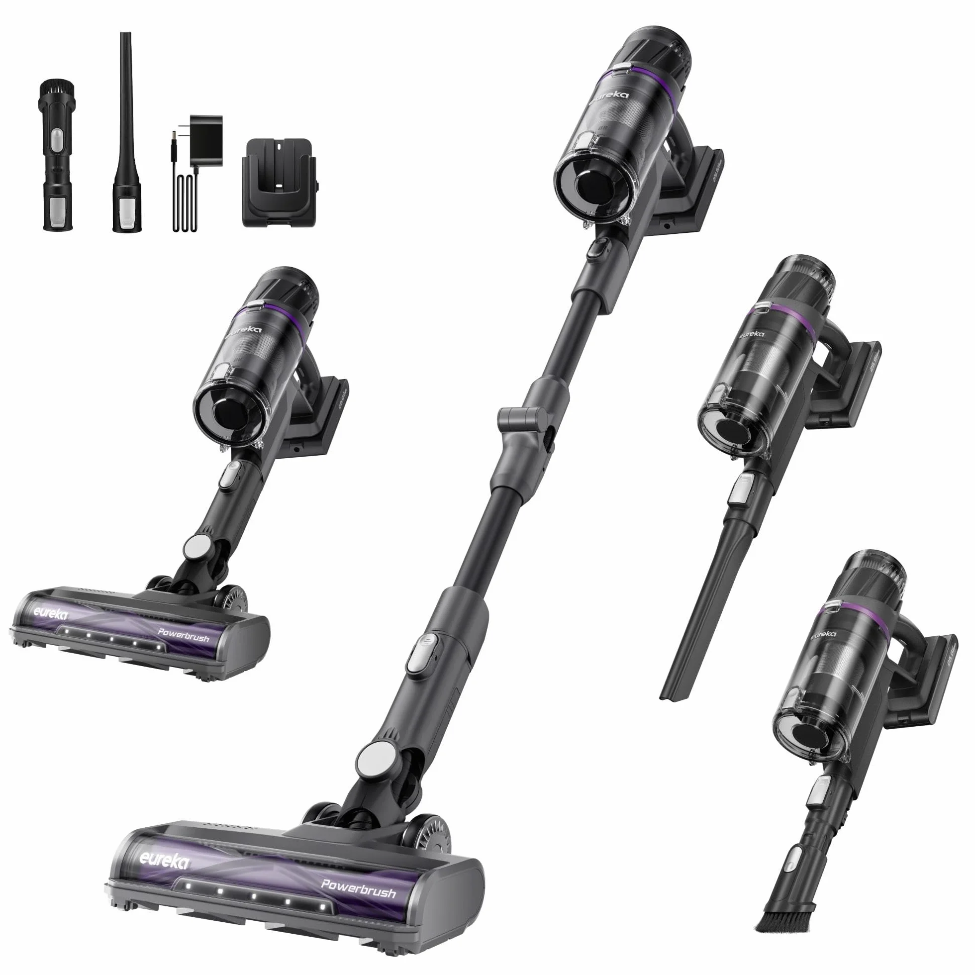 EUREKA ReactiSense 530 Escoba Aspiradora sin Cable 550W 38k Pa Aspirador Escoba Ligero con Tubo Plegable, Portatil y Versátil, 4 funciones en 1, Autonomía 60 min, Iluminación para Suelo Duro, Alfombra