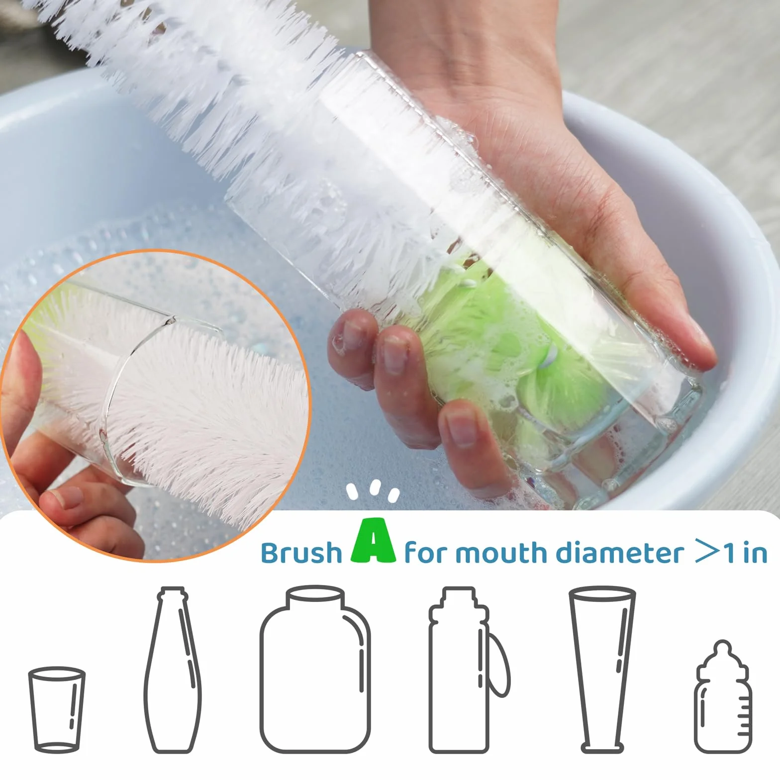 likee largo botella cepillo de limpieza 18 "extra largo x 2.17" extra ancho cepillo para lavado de botellas de cerveza, cerveza botella de agua cepillo de limpieza cepillo de plástico