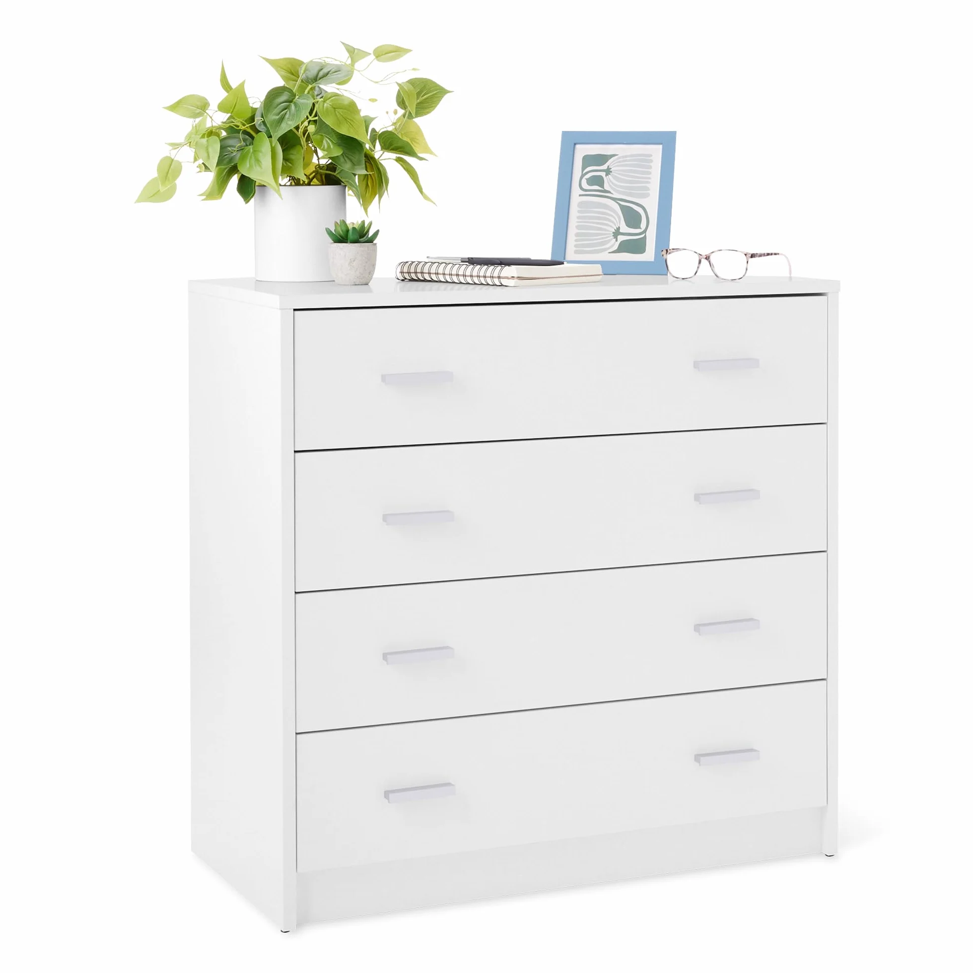 Amazon Basics Cajonera, Armario de Dormitorio con 4 Cajones, Armario, Tocador de Almacenamiento, Blanco, 40 x 75 x 74cm