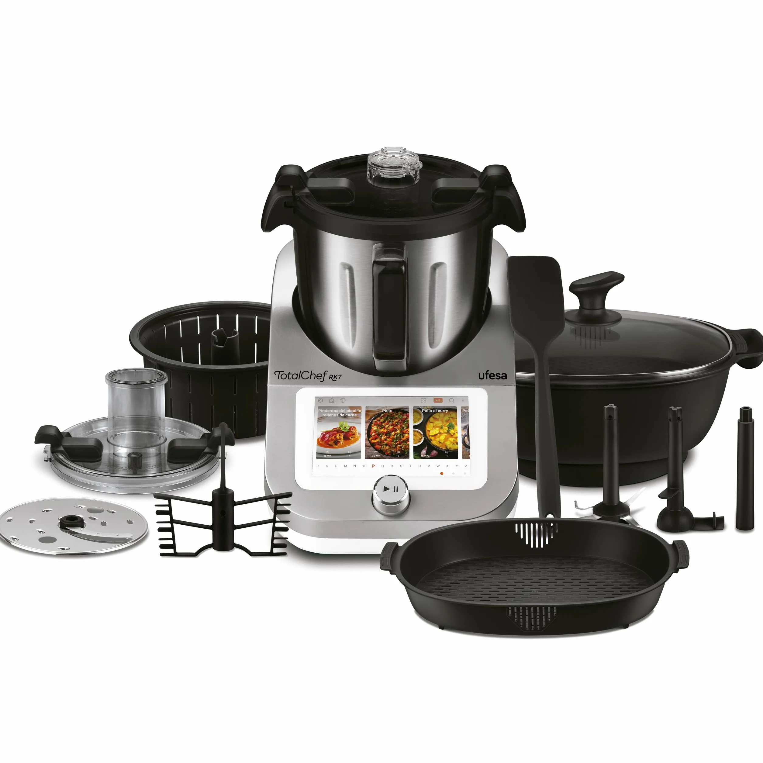 Ufesa TotalChef RK7 Robot de Cocina Inteligente Multifunción, WIFI, 30 Funciones, 4.5L, Pantalla Táctil de 7 Pulgadas, Báscula Integrada, Recetario Interactivo, Color Plata/Negro
