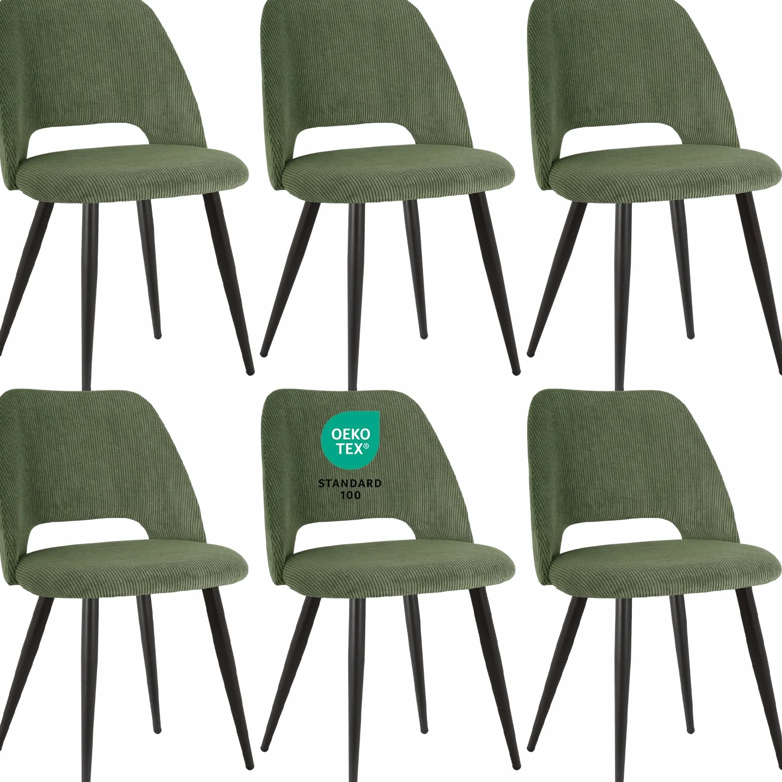 JIJIAN Pack de 6 Sillas de Comedor, Silla de Cocina, Silla de Salón, Sillas de Terciopelo a Rayas con Respaldos Recortados, Tapizadas para Comedor, Cocina, Dormitorio, Recepción, Verde