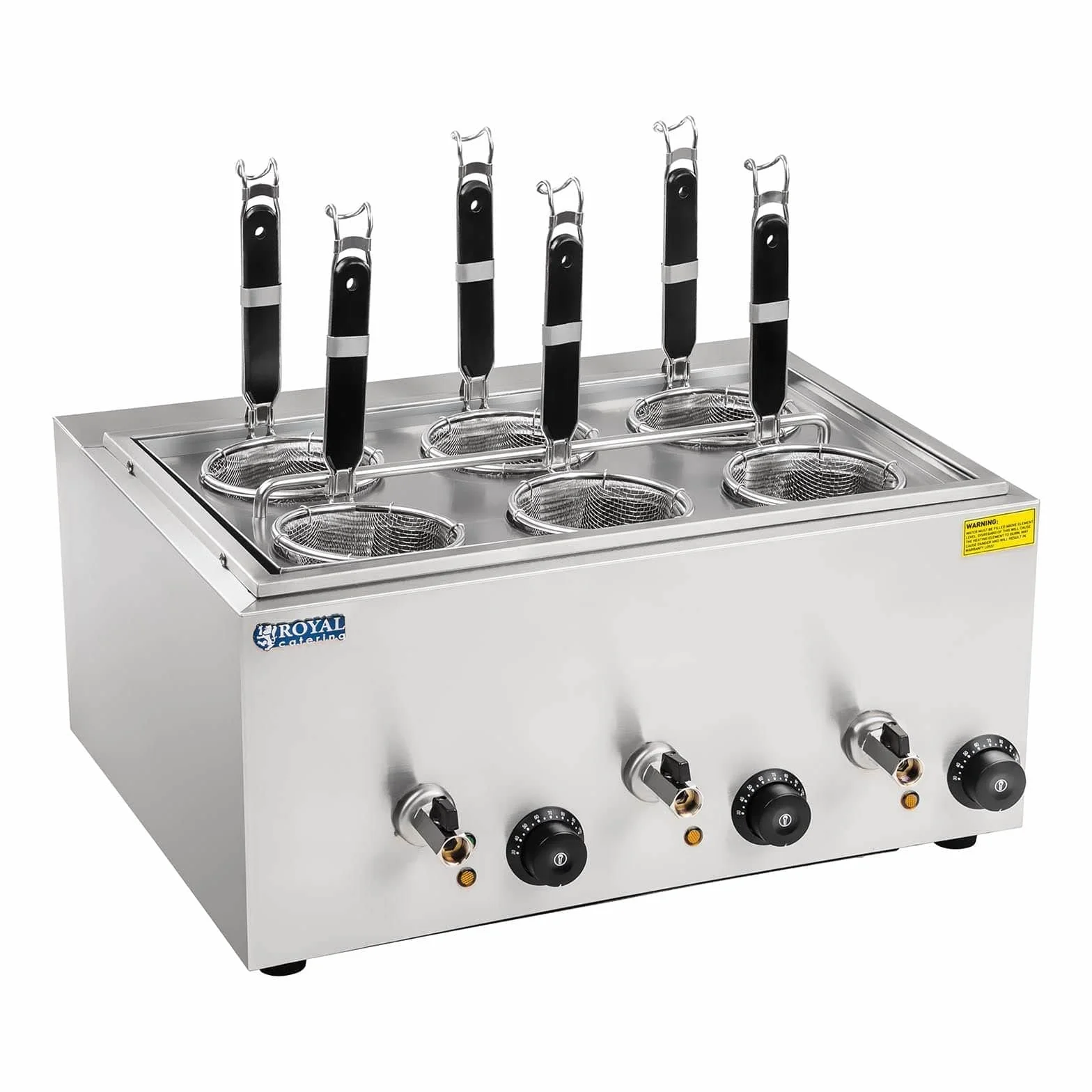 Royal Catering Cuece-pastas con 6 Cestas Cocedor Para Hostelería RCNK-6 (Dimensiones: 50,7 x 60,5 x 50 cm, 3 x 1.000 watt, 3 x 4 Litros)