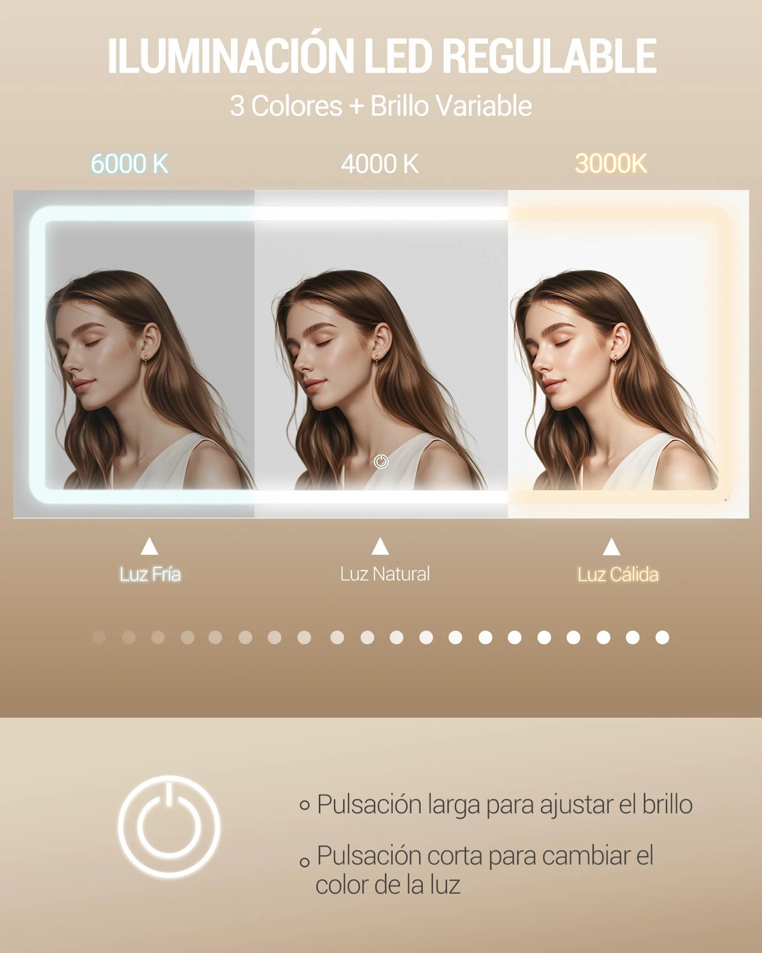 Hzuaneri 108 cm Tocador de Maquillaje, Tocador con Espejo HD Grande, Luces LED Regulables y Enchufes, 11 Cajones, 3 Compartimentos de Almacenamiento y 1 Estante Superior, Blanco DT43003XEU